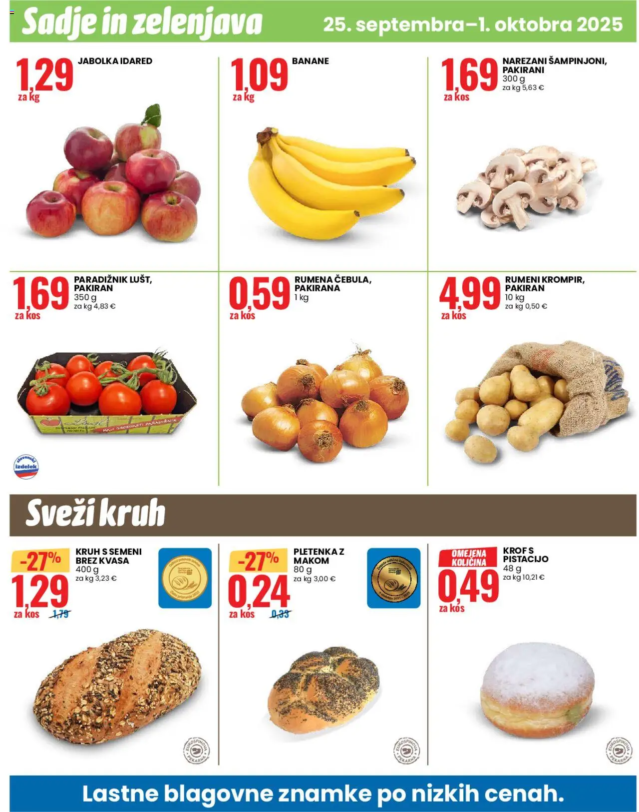 Novi Eurospin katalog ponudbe – veljaven od 25.09.2025 | Stran: 12 | Izdelki: Kruh, Jabolka, Paradiznik, Zelenjava