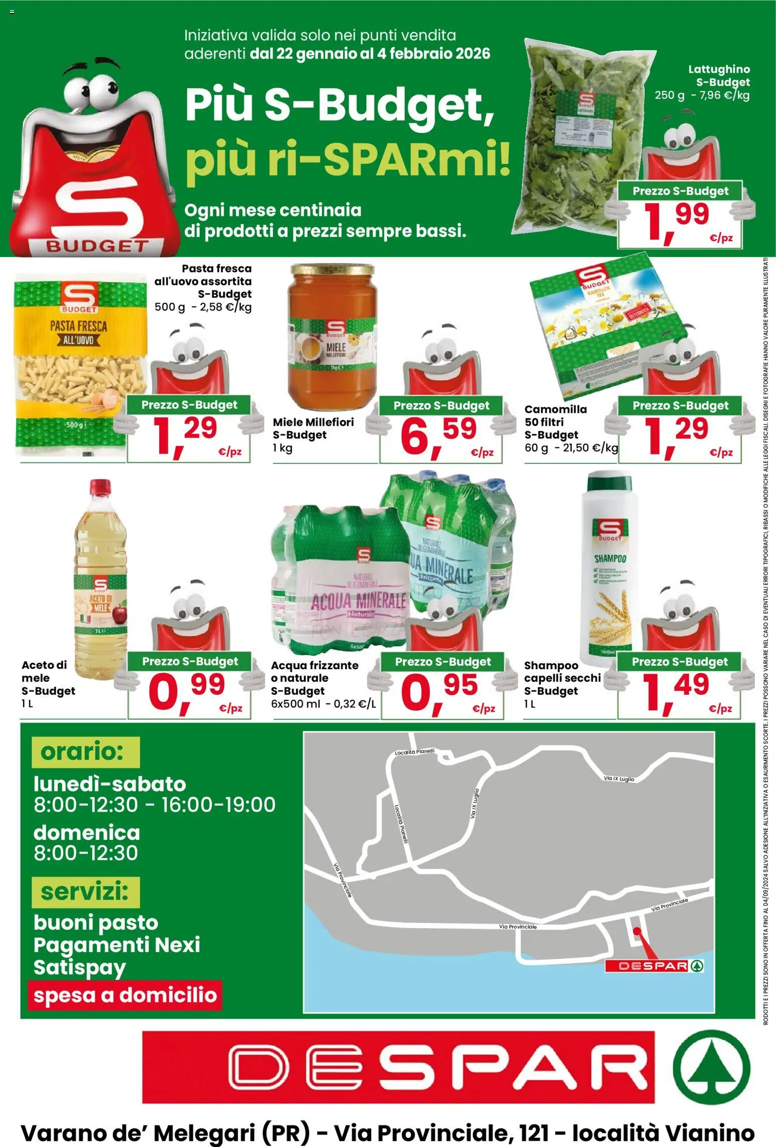 Volantino Despar del 22.01.2026 | Pagina: 20 | Prodotti: Shampoo, Aceto, Miele, Acqua minerale