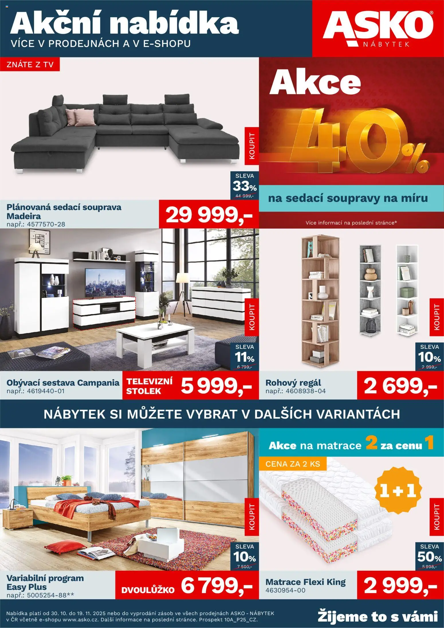 ASKO nábytek leták od 30.10.2025 | Strana: 1 | Produkty: Tv, Nábytek, Matrace, Regál