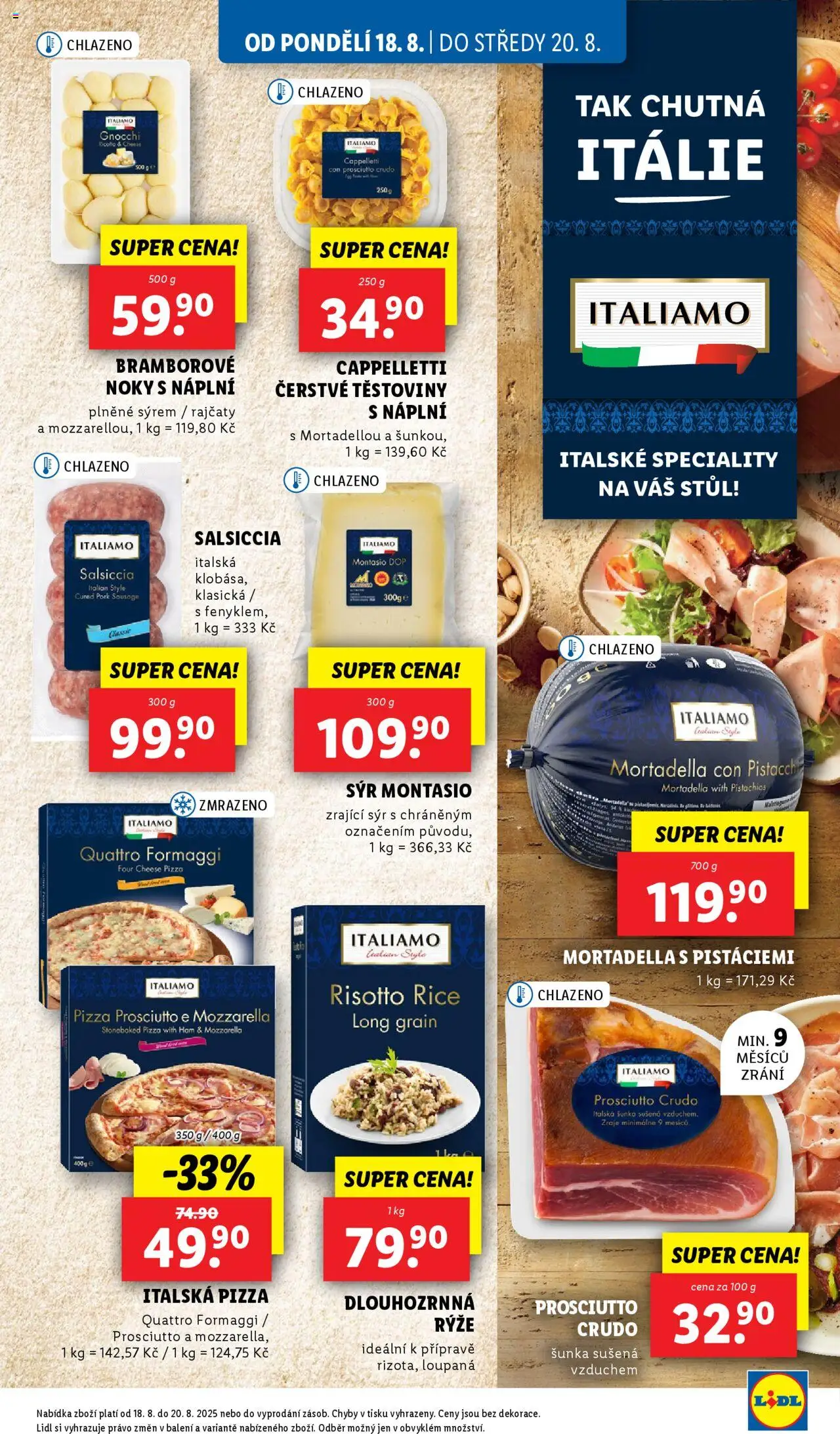Lidl leták od 18.08.2025 | Strana: 15 | Produkty: Čerstvé těstoviny, Mortadella, Stůl, Mozzarella