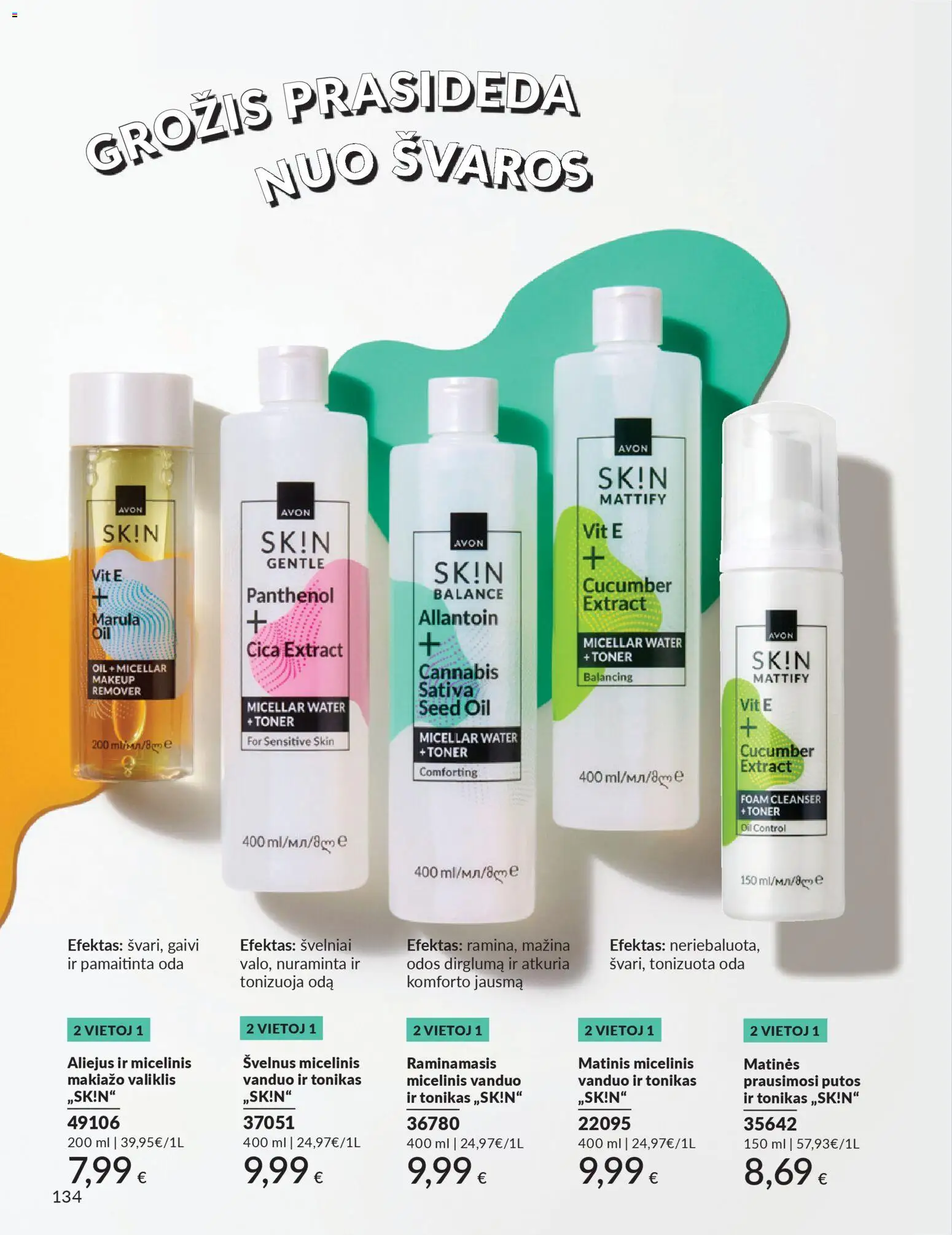 AVON akcijos nuo 01.11.2025 | Puslapis: 134 | Prekių: Tonikas, Micelinis vanduo, Aliejus