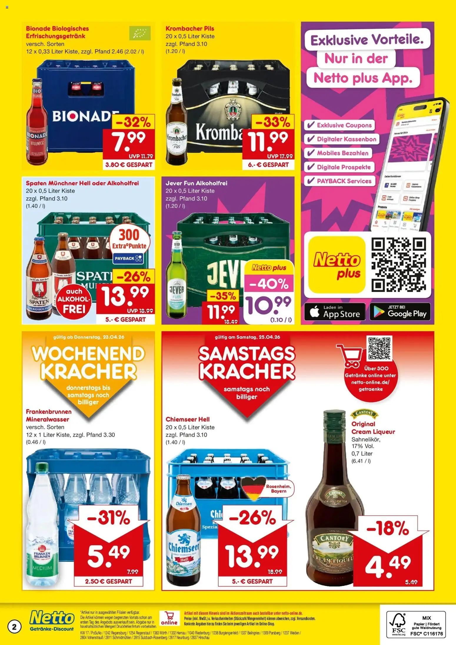 Netto Marken-Discount Prospekt Hirschau	 – gültig ab 20.04.2026 | Seite: 2 | Produkte: Bionade, Mineralwasser, Jever, Krombacher