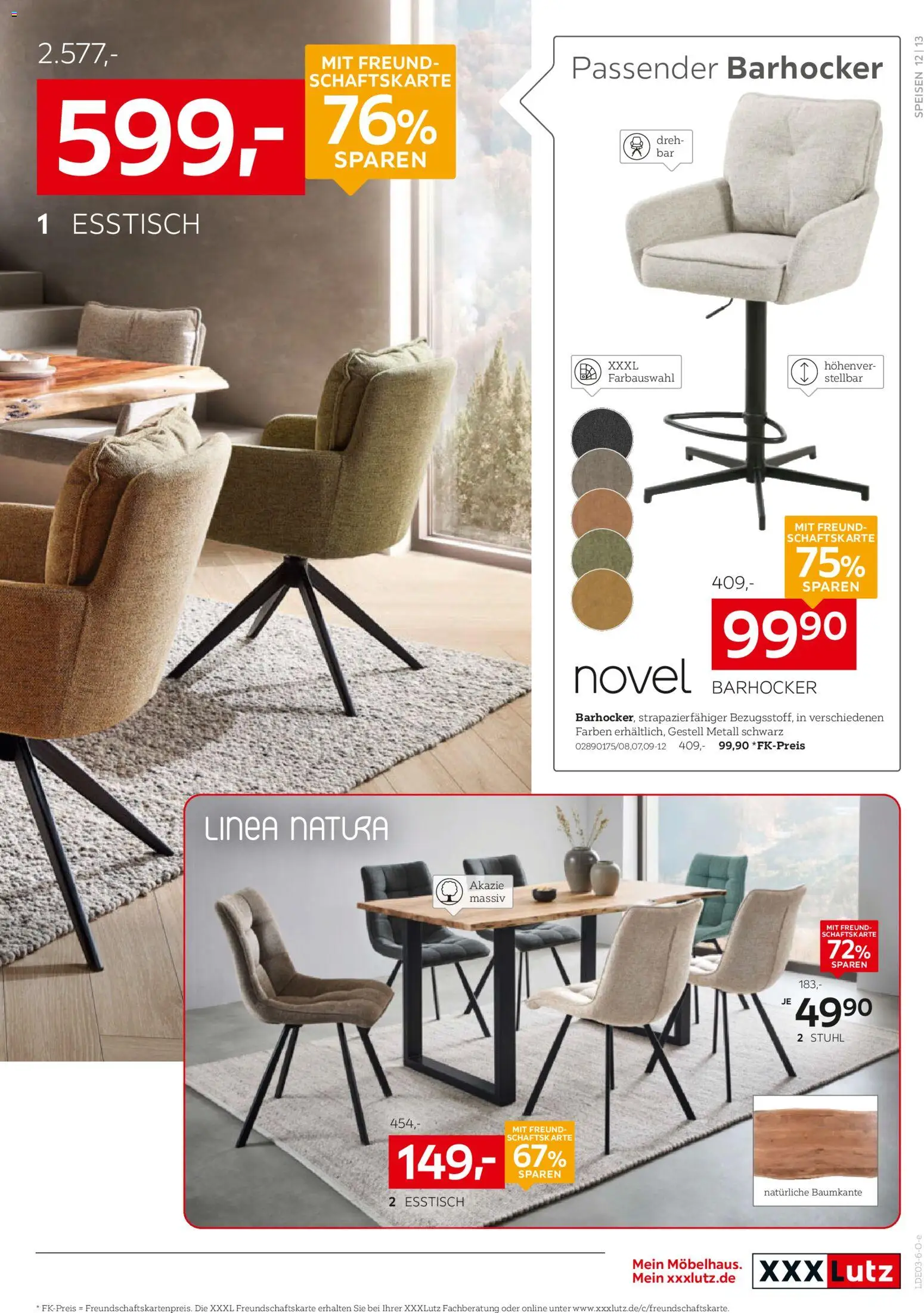 XXXL Lutz Speisen Spezial – gültig ab 22.02.2026 | Seite: 13 | Produkte: Esstisch, Barhocker, Stuhl