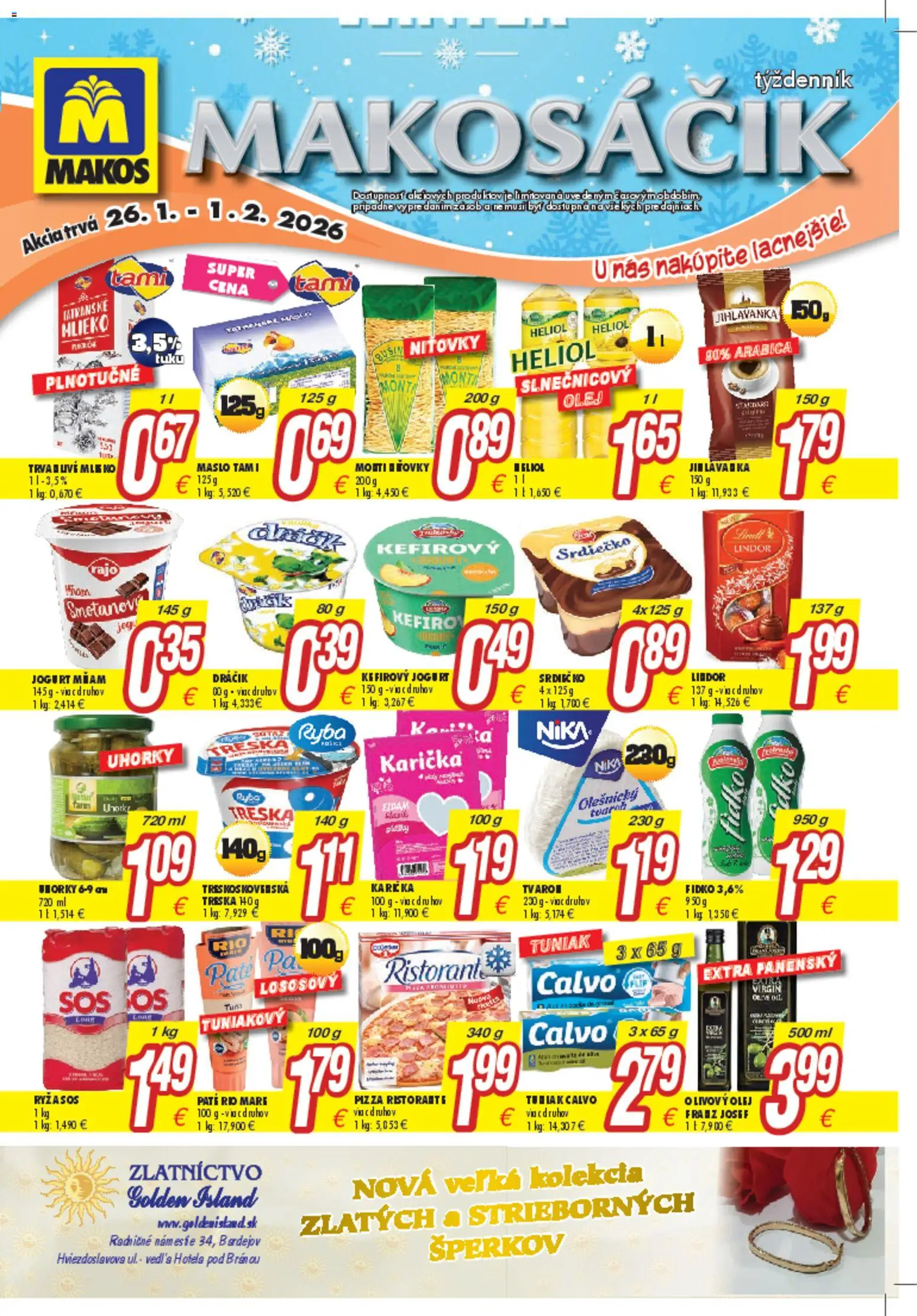 Nové Makos akcie – leták je platný od 26.01.2026 | Strana: 2 | Produkty: Eidam, Čokoláda, Ananás, Horálky