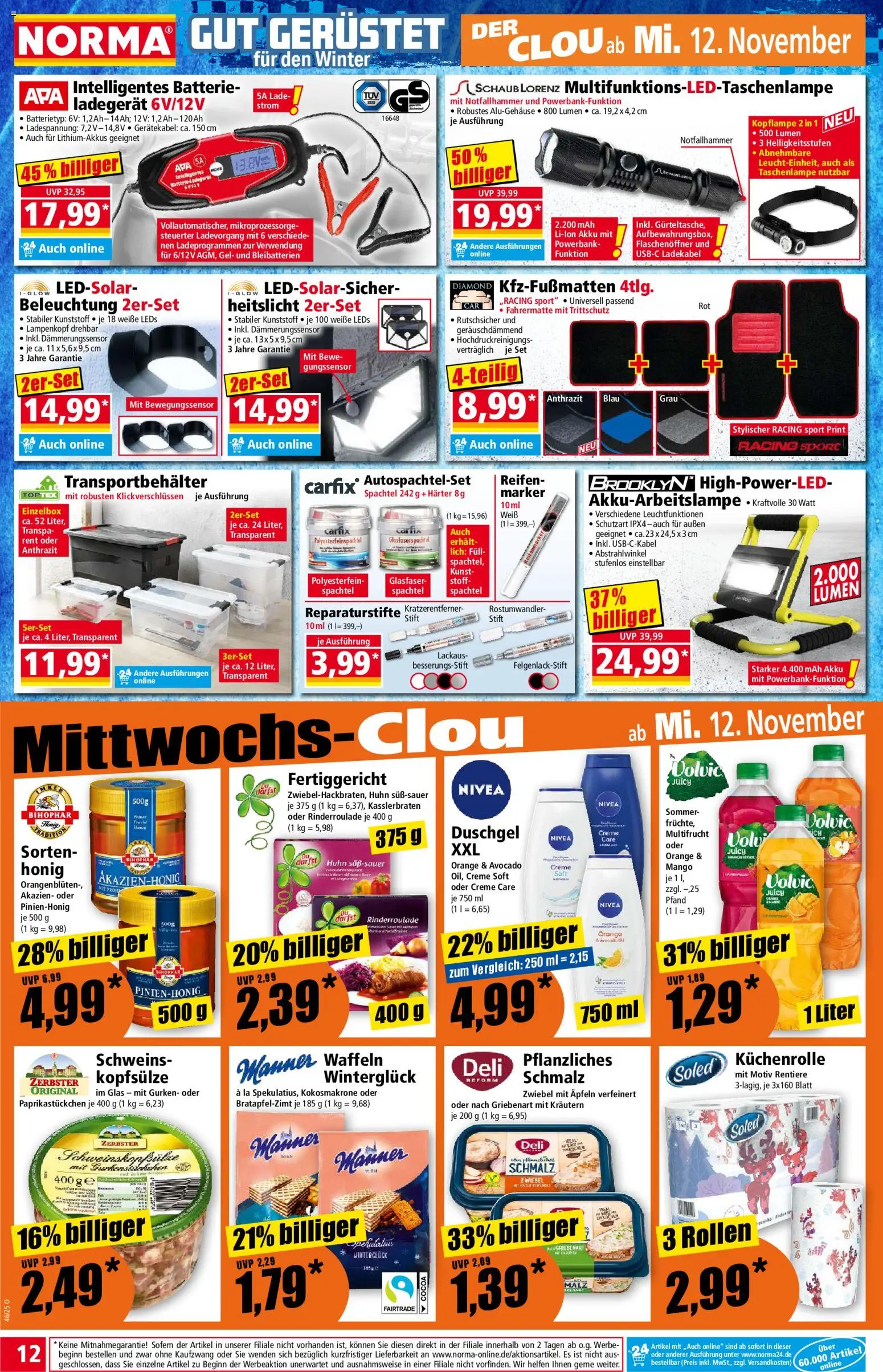 Norma Prospekt 	 – gültig ab 10.11.2025 | Seite: 12 | Produkte: Waffeln, Avocado, Mango, Volvic