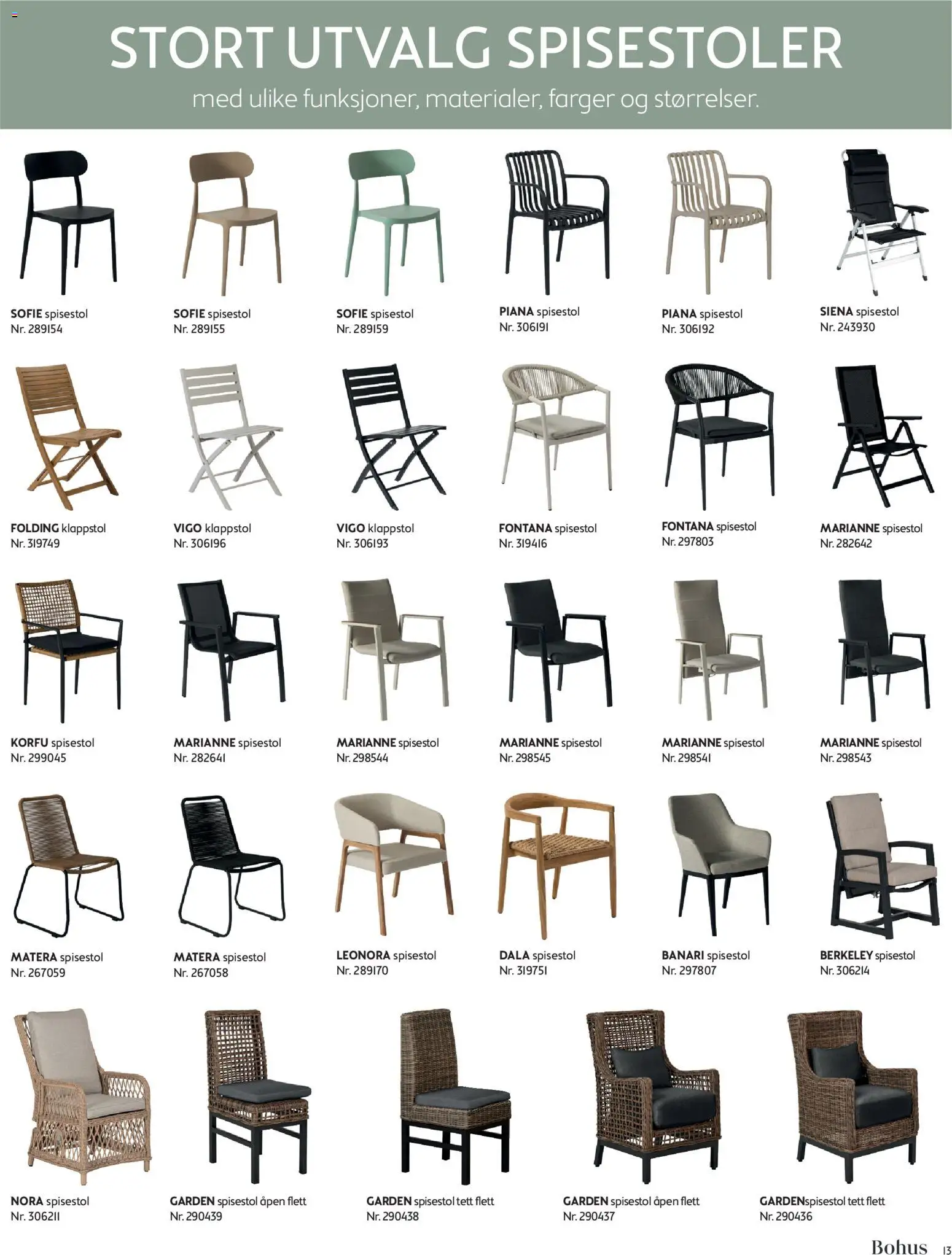 {H1} | Side: 13 | Produkter: Spisestol, Klappstol