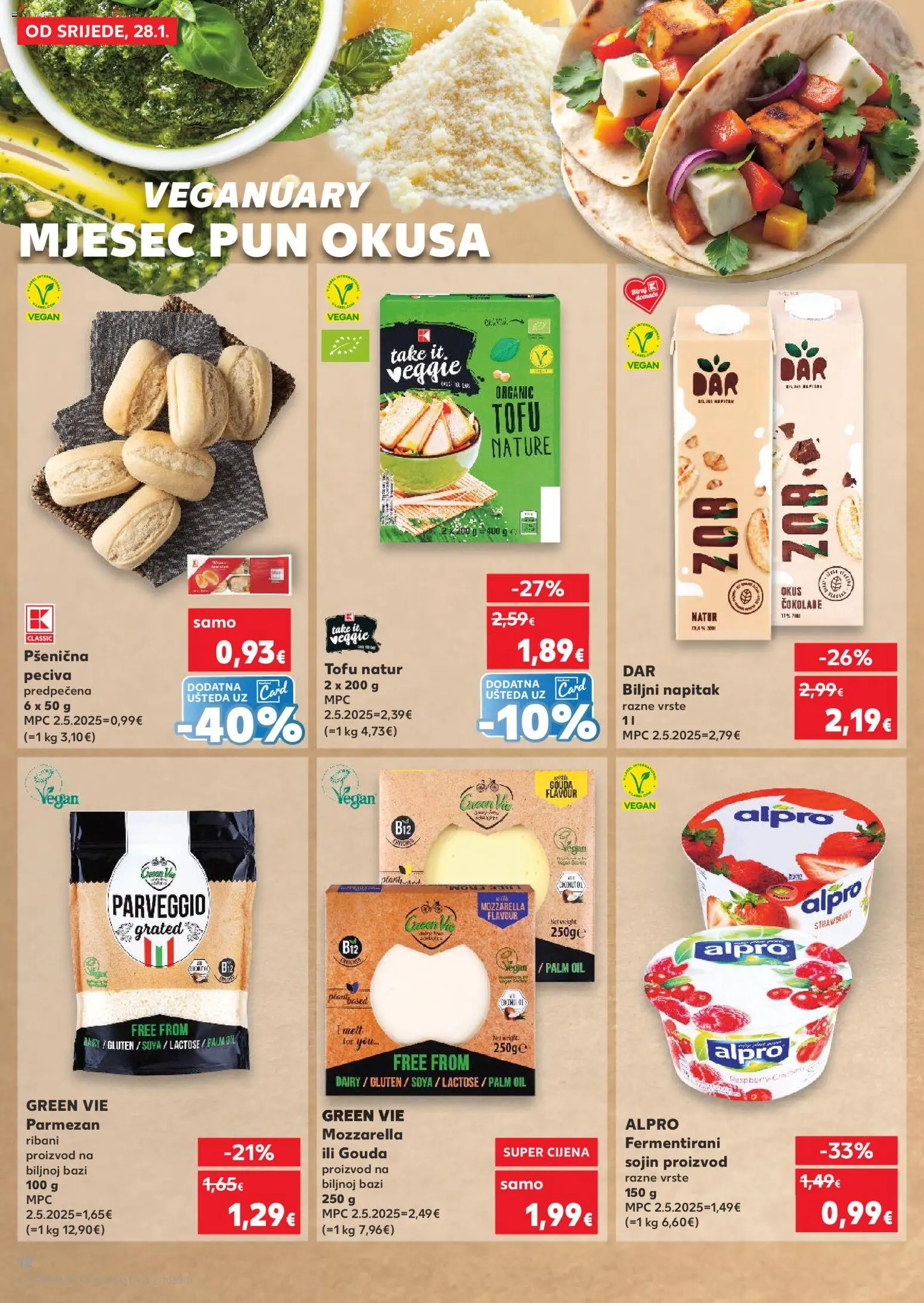 Kaufland katalog | vrijedi od 28.01.2026 | Stranica: 12 | Proizvodi: Parmezan, Alpro, Tofu, Gouda