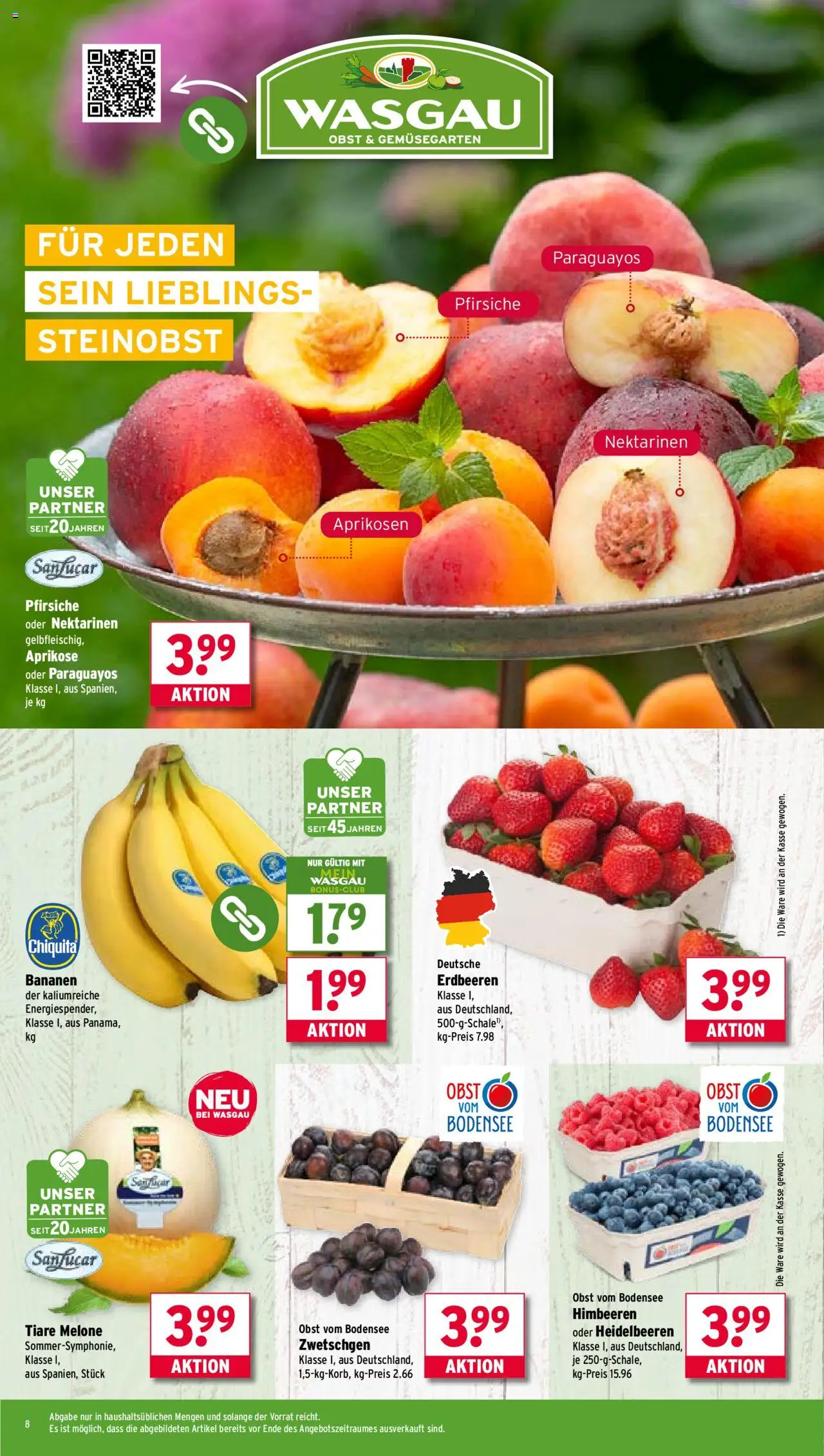 Wasgau Prospekt 	 - gültig ab dem 21.07.2025 | Seite: 8 | Produkte: Nektarinen, Bananen, Obst, Erdbeeren