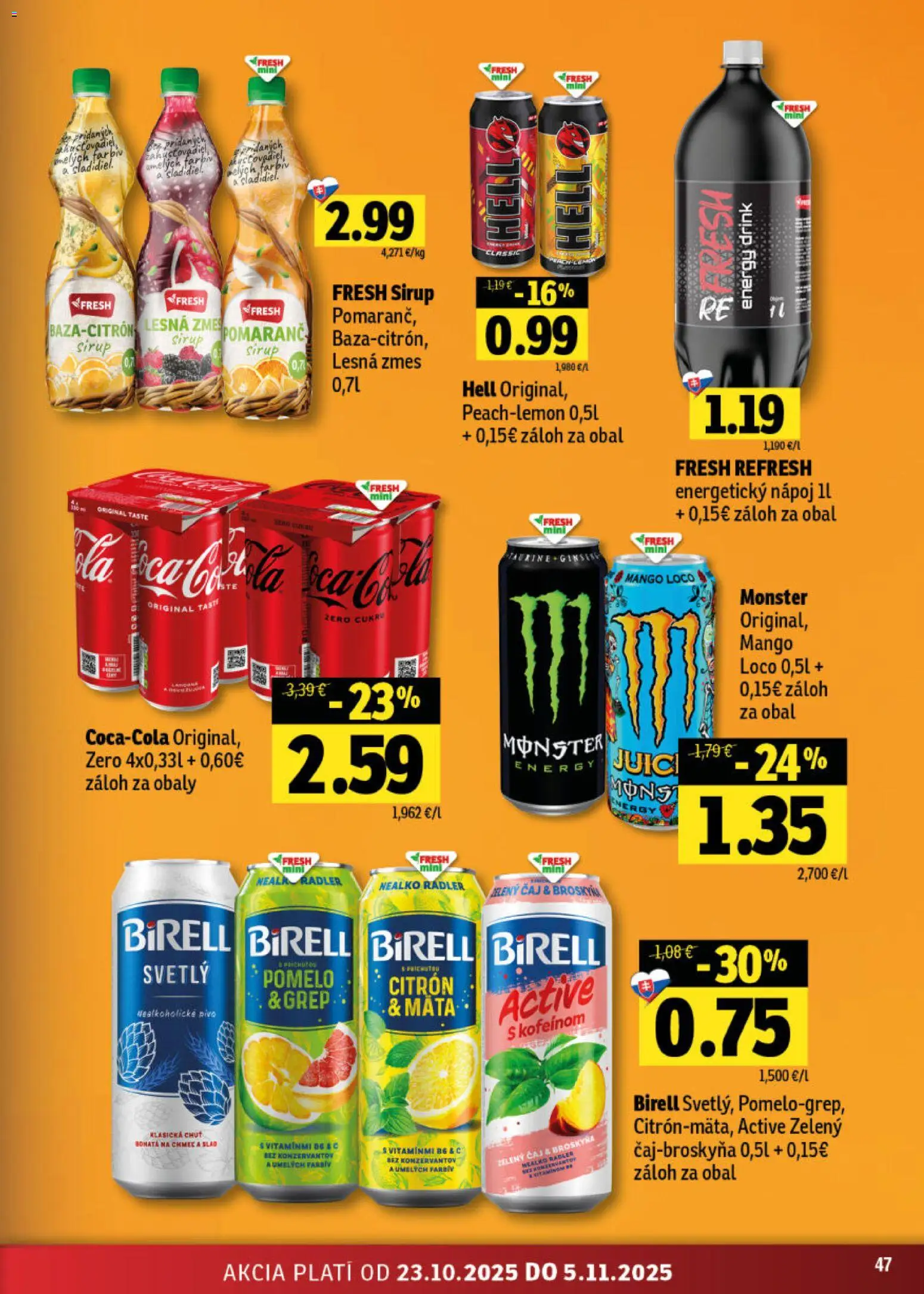 Nové Fresh akcie – leták je platný od 23.10.2025 | Strana: 47 | Produkty: Pivo, Radler, Mango, Nealkoholické pivo