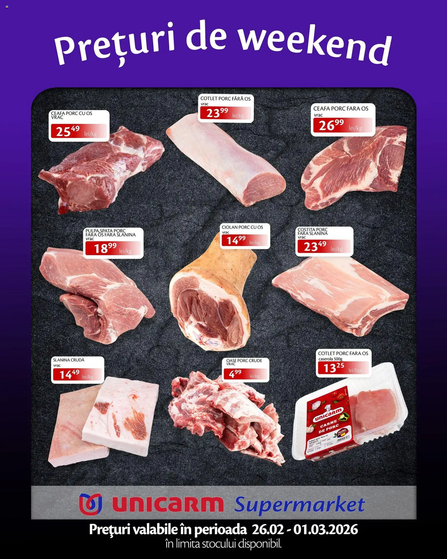 Noul catalog Unicarm – valabil de la 26.02.2026 | Pagină: 1 | Produse: Lait de coco, Cotlet porc, Carne De Porc