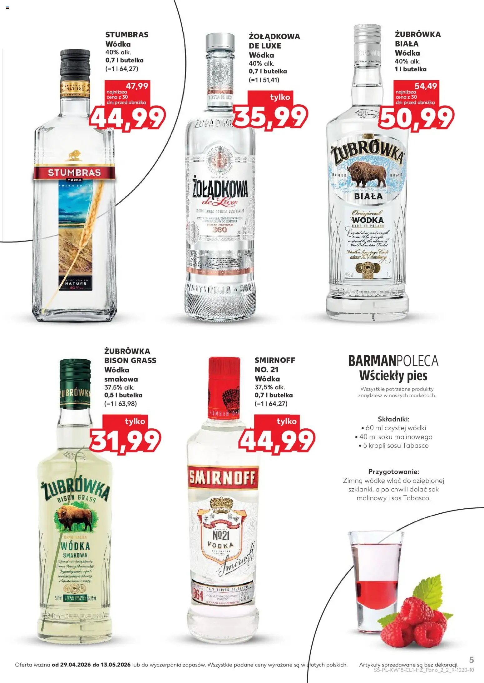 Kaufland Polsko leták - Barek od 29.04.2026 | Strana: 5 | Produkty: Tabasco, Vodka, Zubrowka