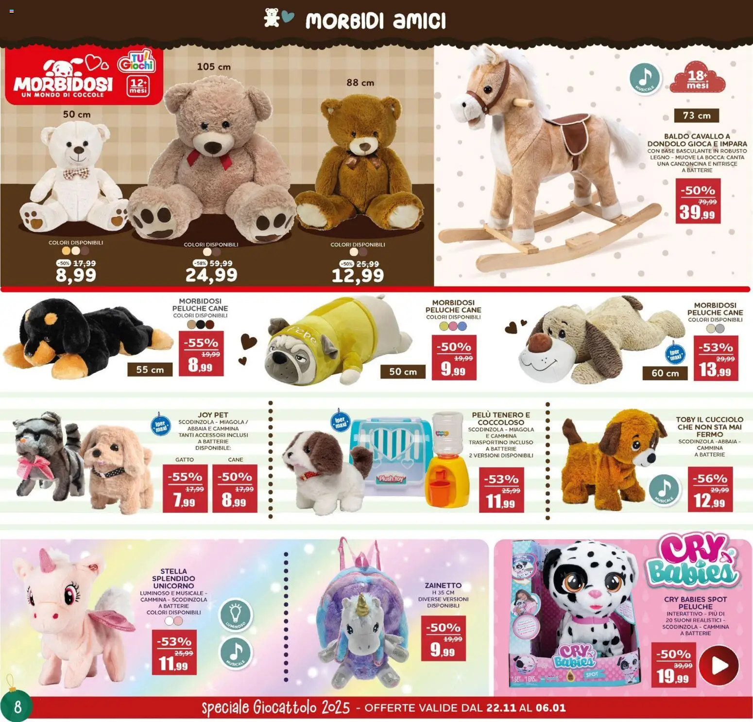 Volantino Happy Casa del 22.11.2025 | Pagina: 8 | Prodotti: Peluche, Dondolo, Batterie