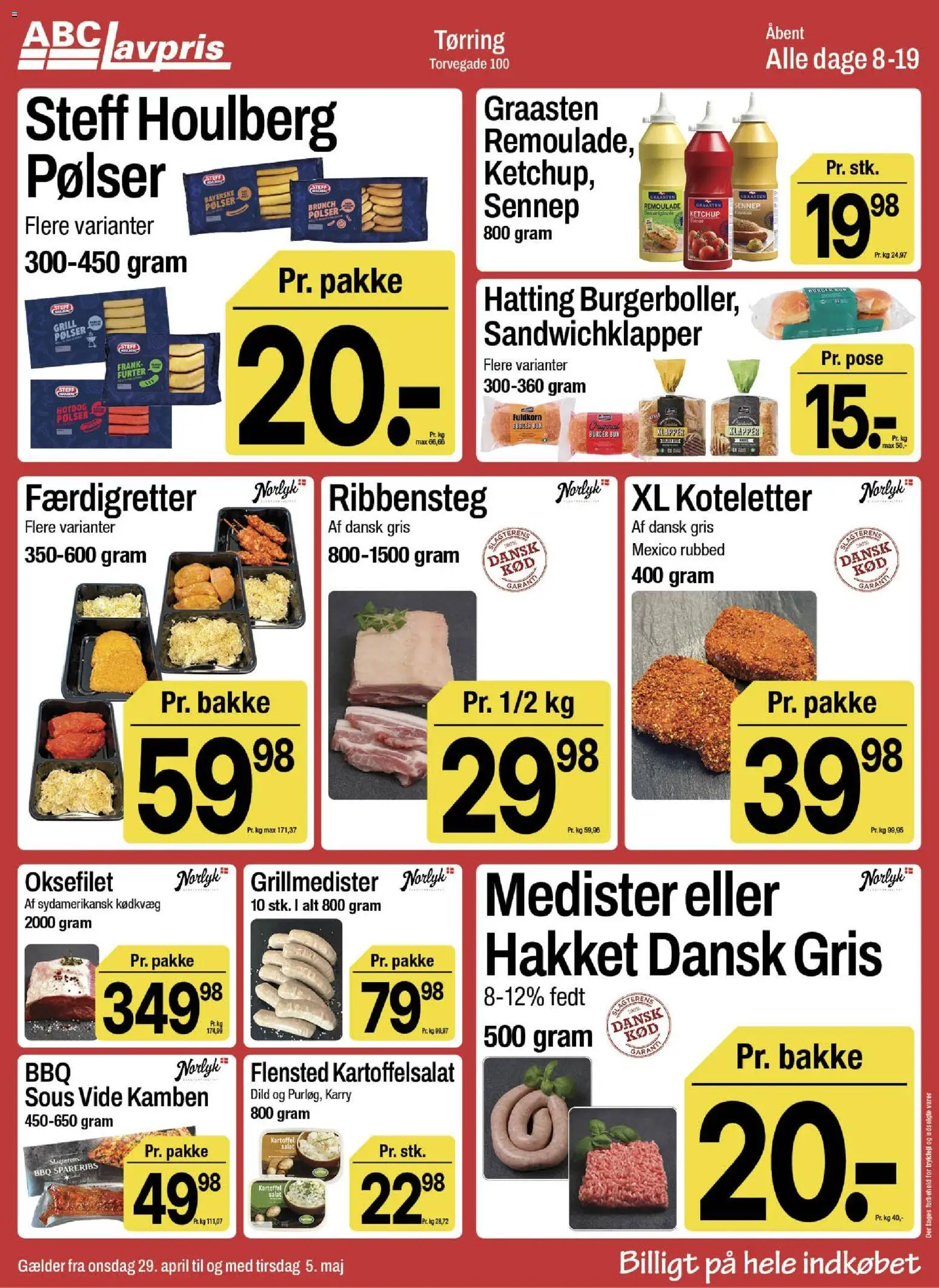Abc Lavpris tilbudsavis – gyldig fra 29.04.2026 | Side: 7 | Produkter: Kartoffelsalat, Koteletter, Ketchup, Spareribs