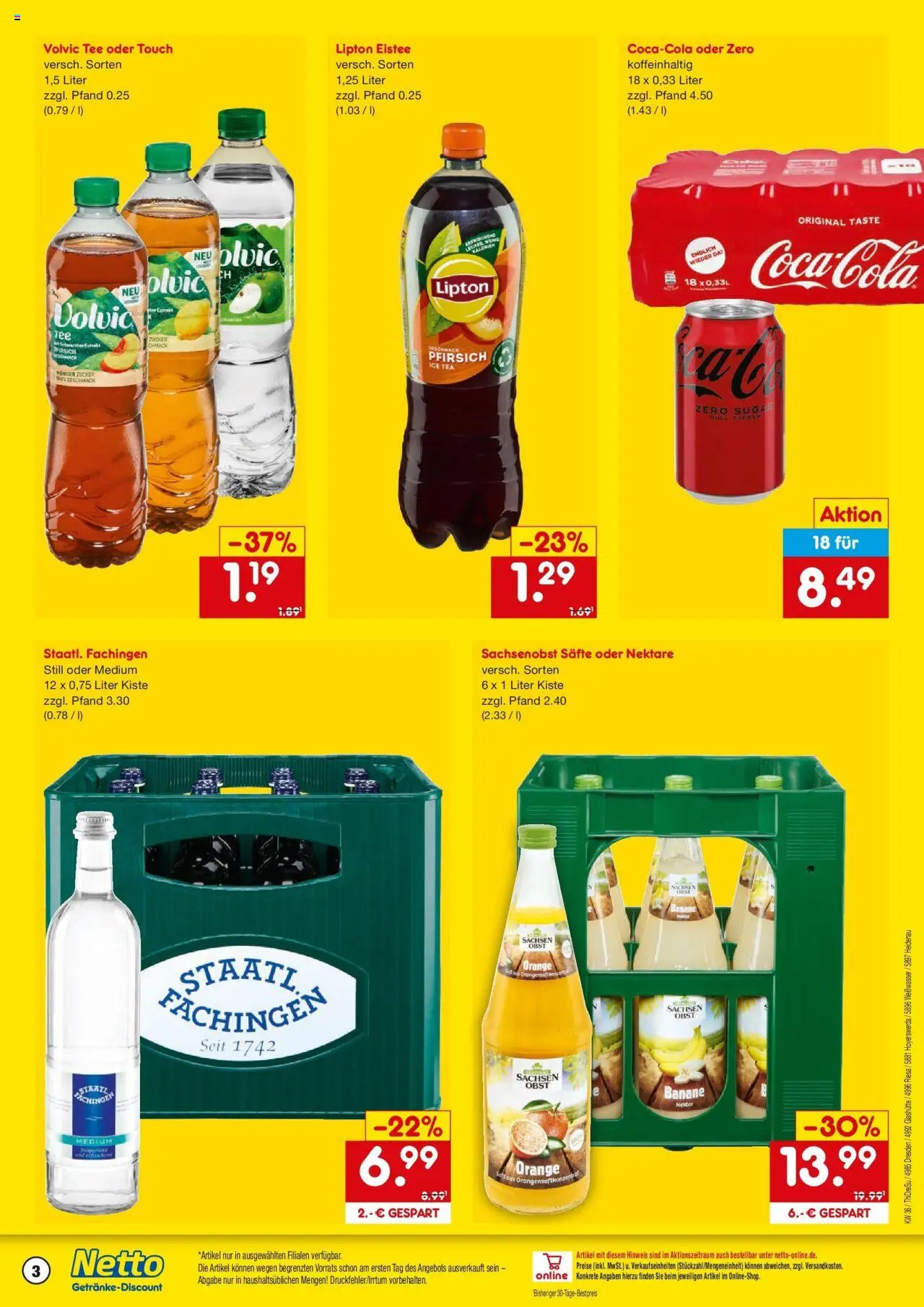 Netto Marken-Discount prospekt Riesa	 – gültig ab 01.09.2025 | Seite: 3 | Produkte: Volvic tee, Zucker, Pfirsich, Volvic