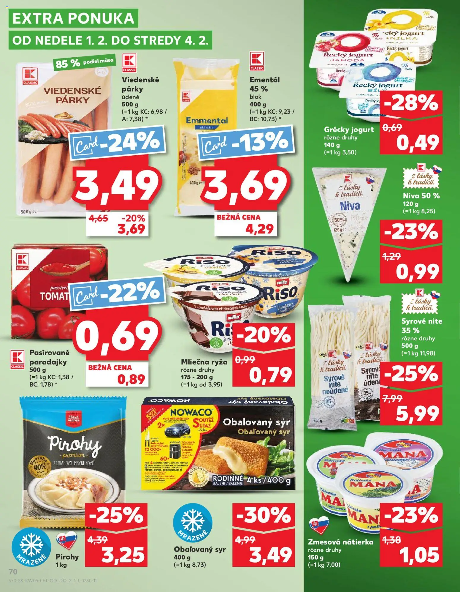 Nové Kaufland akcie – leták je platný od 29.01.2026 | Strana: 70 | Produkty: Syr, Paradajky, Grécky jogurt, Párky