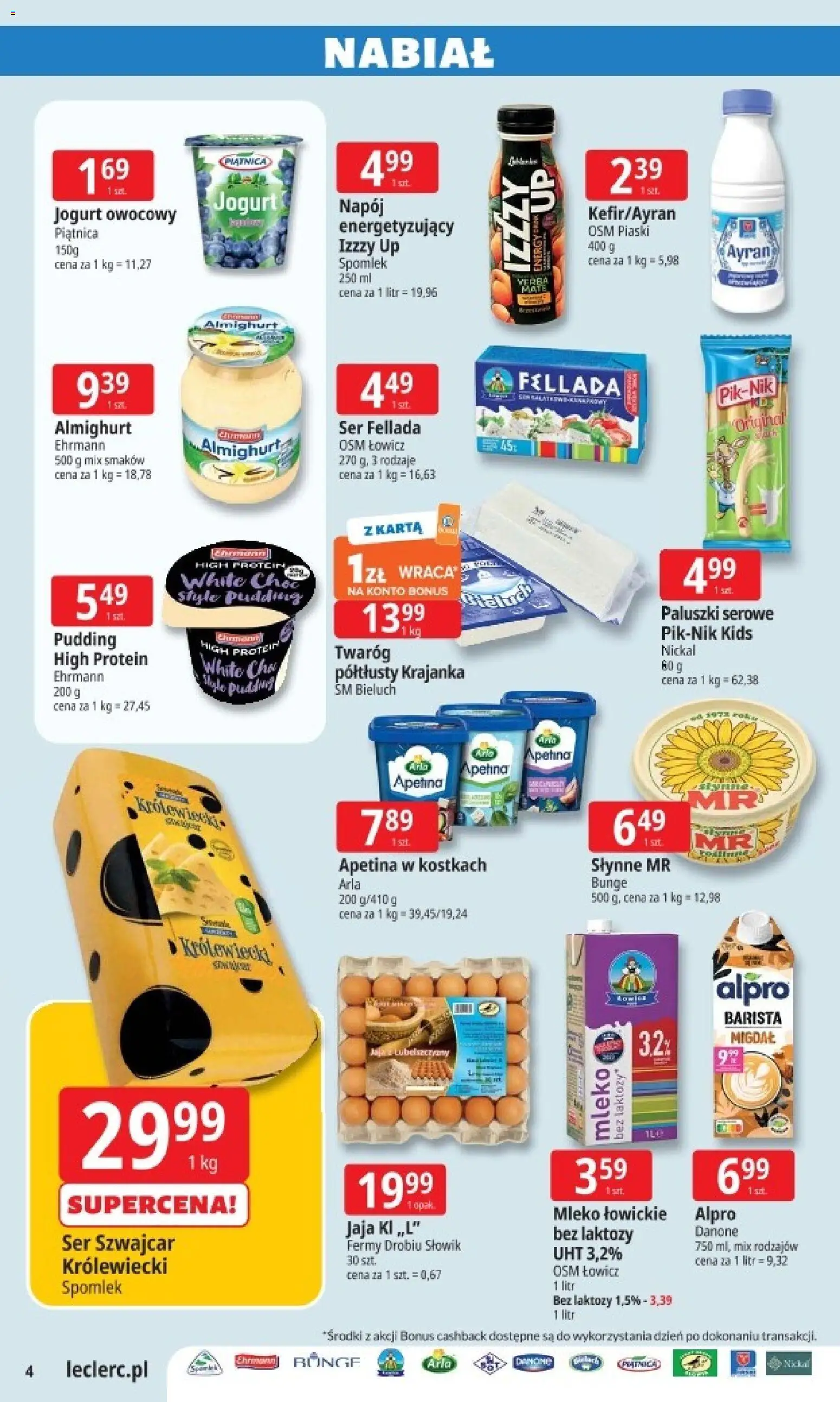 E.Leclerc Gazetka - Zamość od 13.11.2025 | Strona: 4 | Produkty: Alpro, Paluszki serowe, Mleko łowickie, Jaja