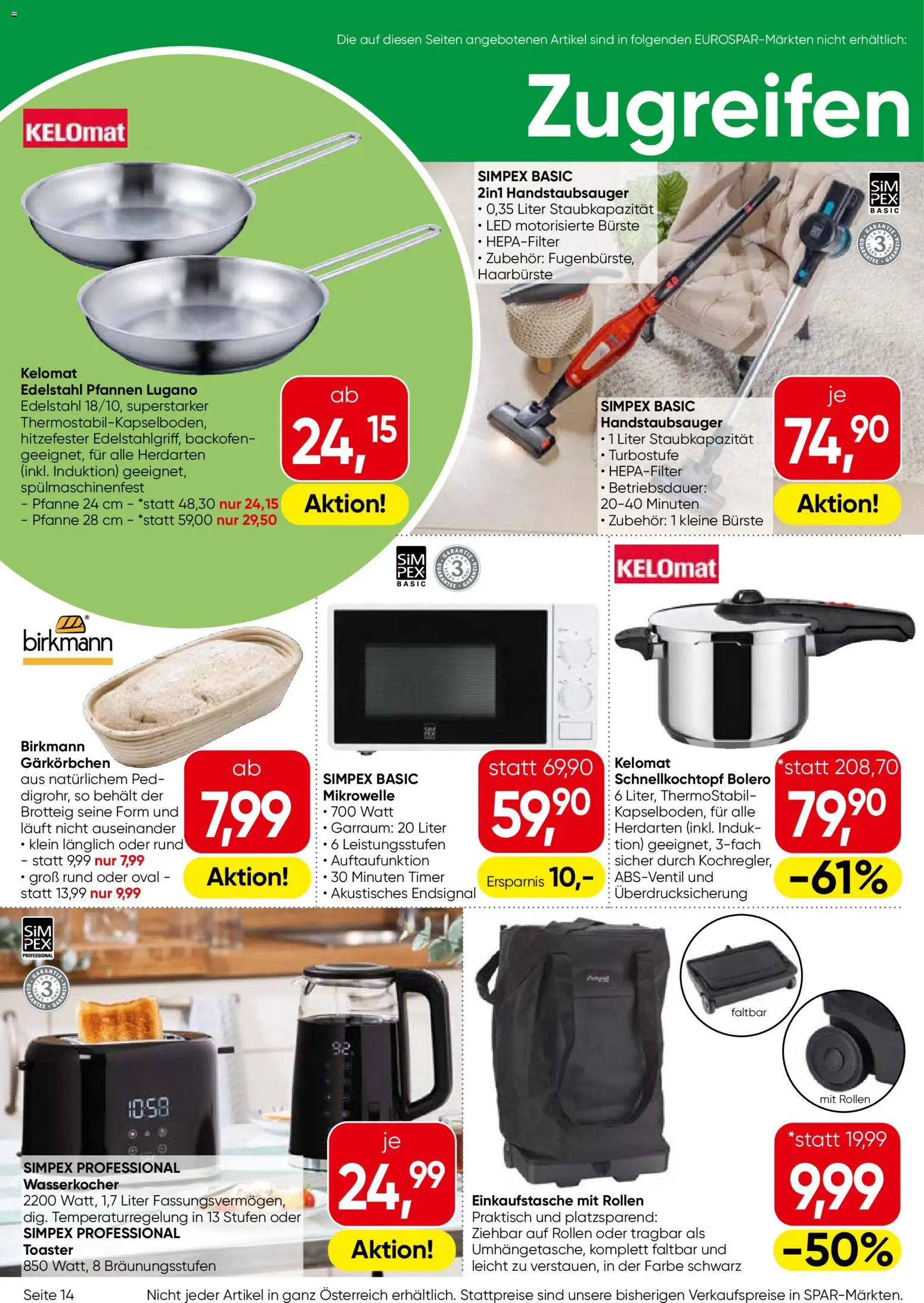 Eurospar Flugblatt - Vorarlberg gültig ab 29.01.2026 | Seite: 14 | Produkte: Mikrowelle, Wasserkocher, Toaster, Bürste