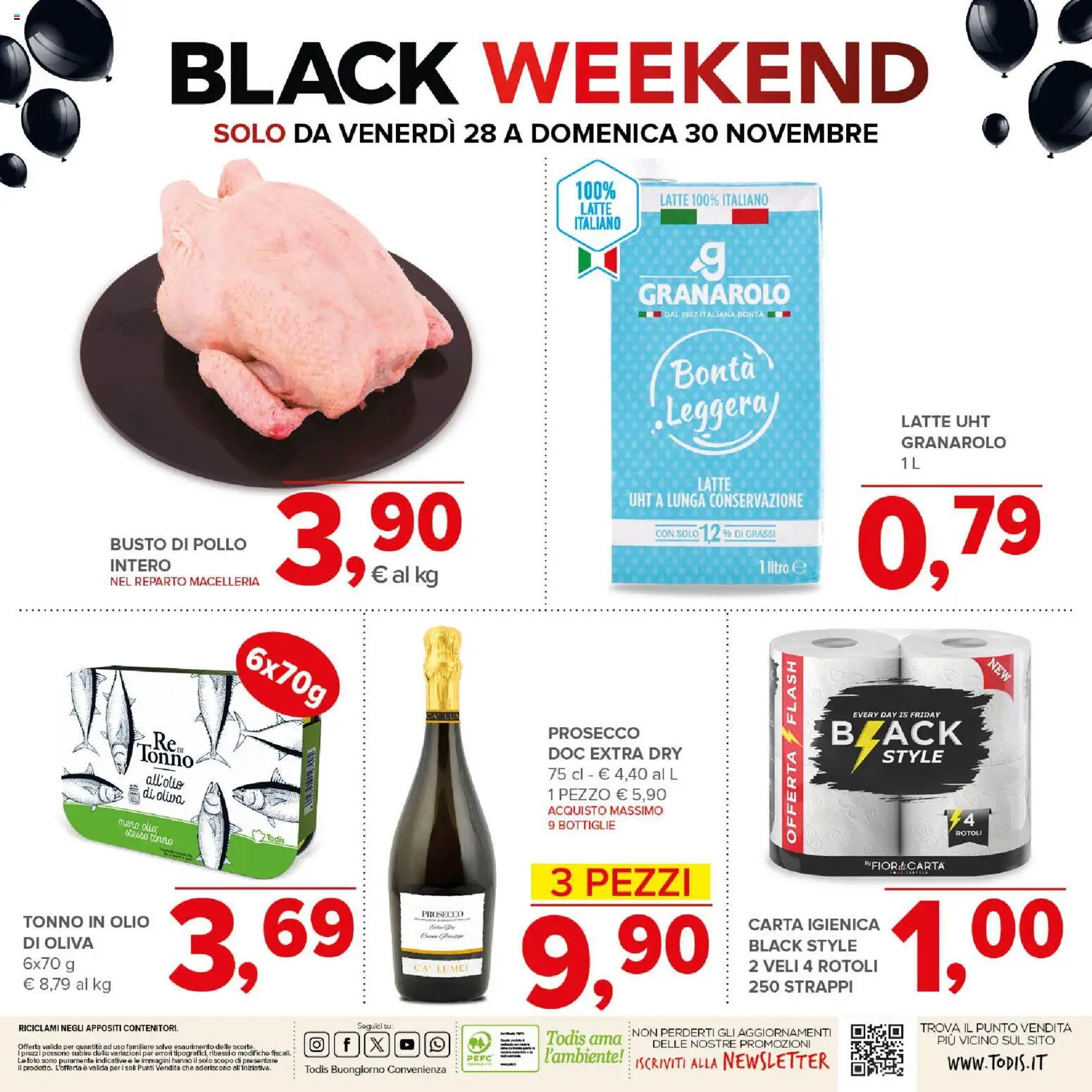 Volantino Todis del 27.11.2025 | Pagina: 24 | Prodotti: Carta igienica, Prosecco, Latte, Olio