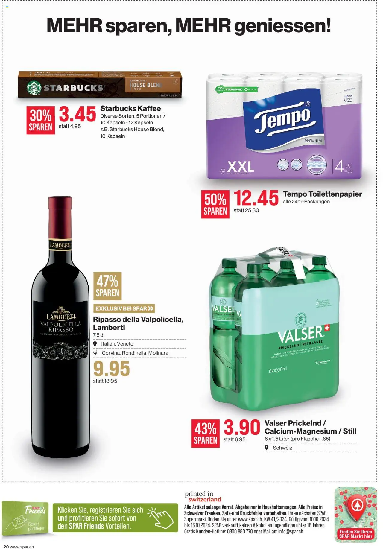 SPAR Aktionen – gültig ab 10.10.2025 | Seite: 20 | Produkte: Mineralwasser, Kaffee, Toilettenpapier