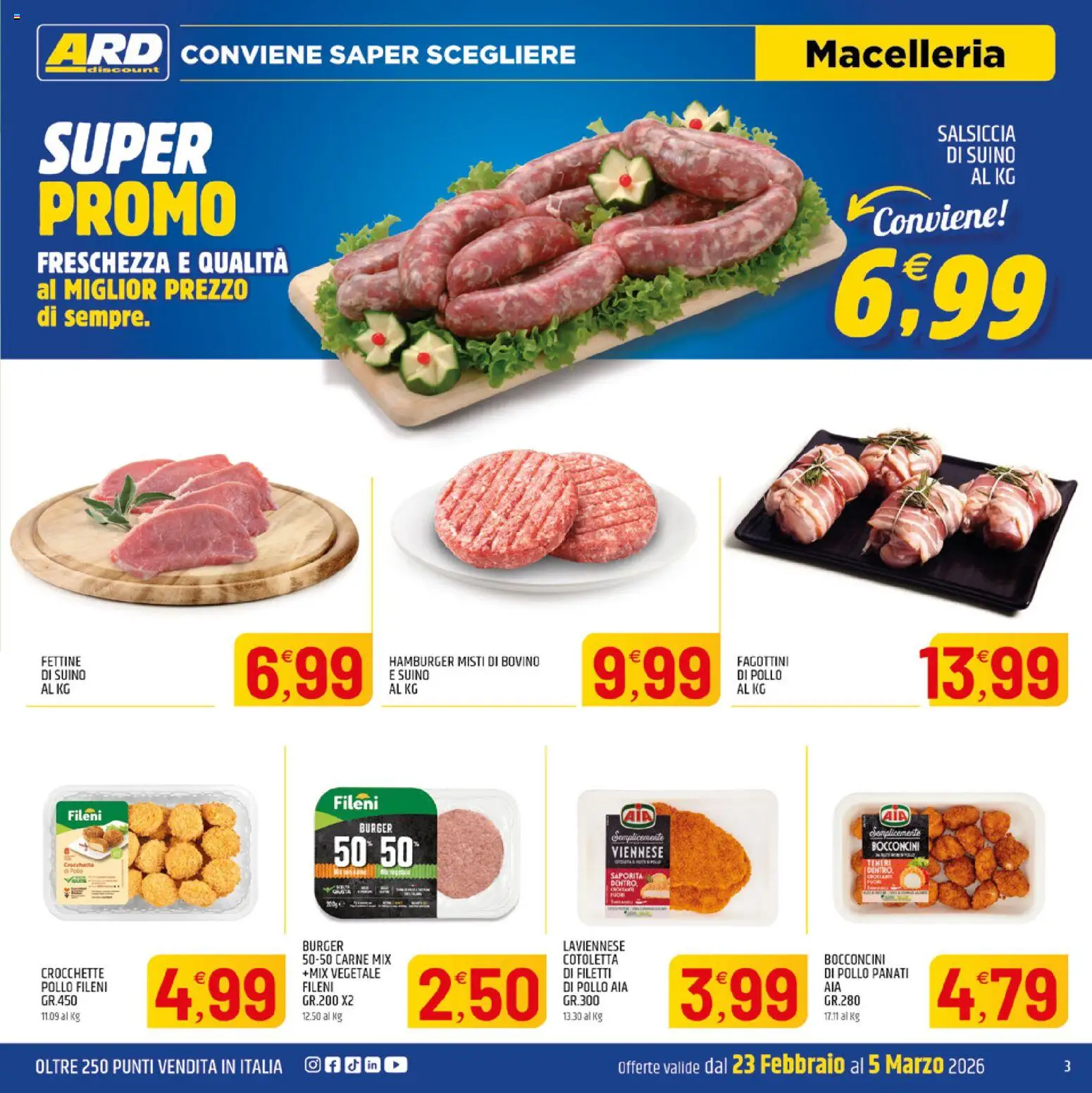 Volantino ARD Discount del 23.02.2026 | Pagina: 3 | Prodotti: Bovino, Pollo, Salsiccia, Hamburger