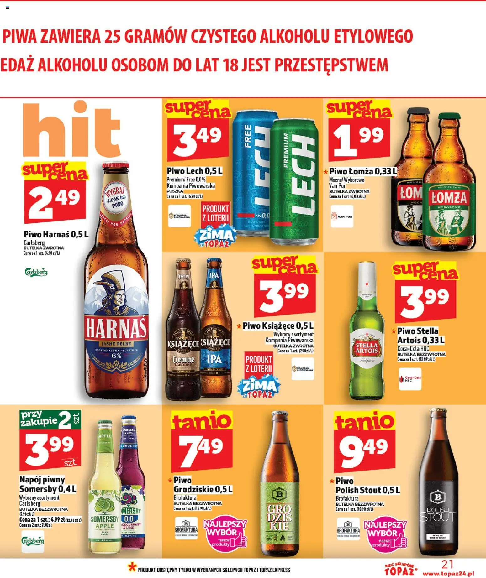 Topaz Gazetka od 15.01.2026 | Strona: 21 | Produkty: Coca cola, Harnaś, Piwo, Somersby