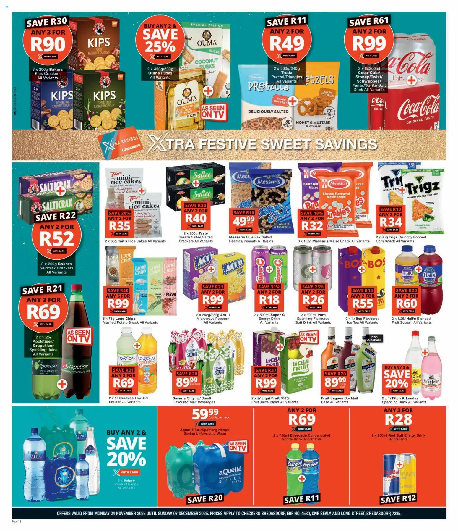 New Checkers catalogue – valid from 24.11.2025 | Page: 12 | Products: Squash, Rusks, Popcorn, Water