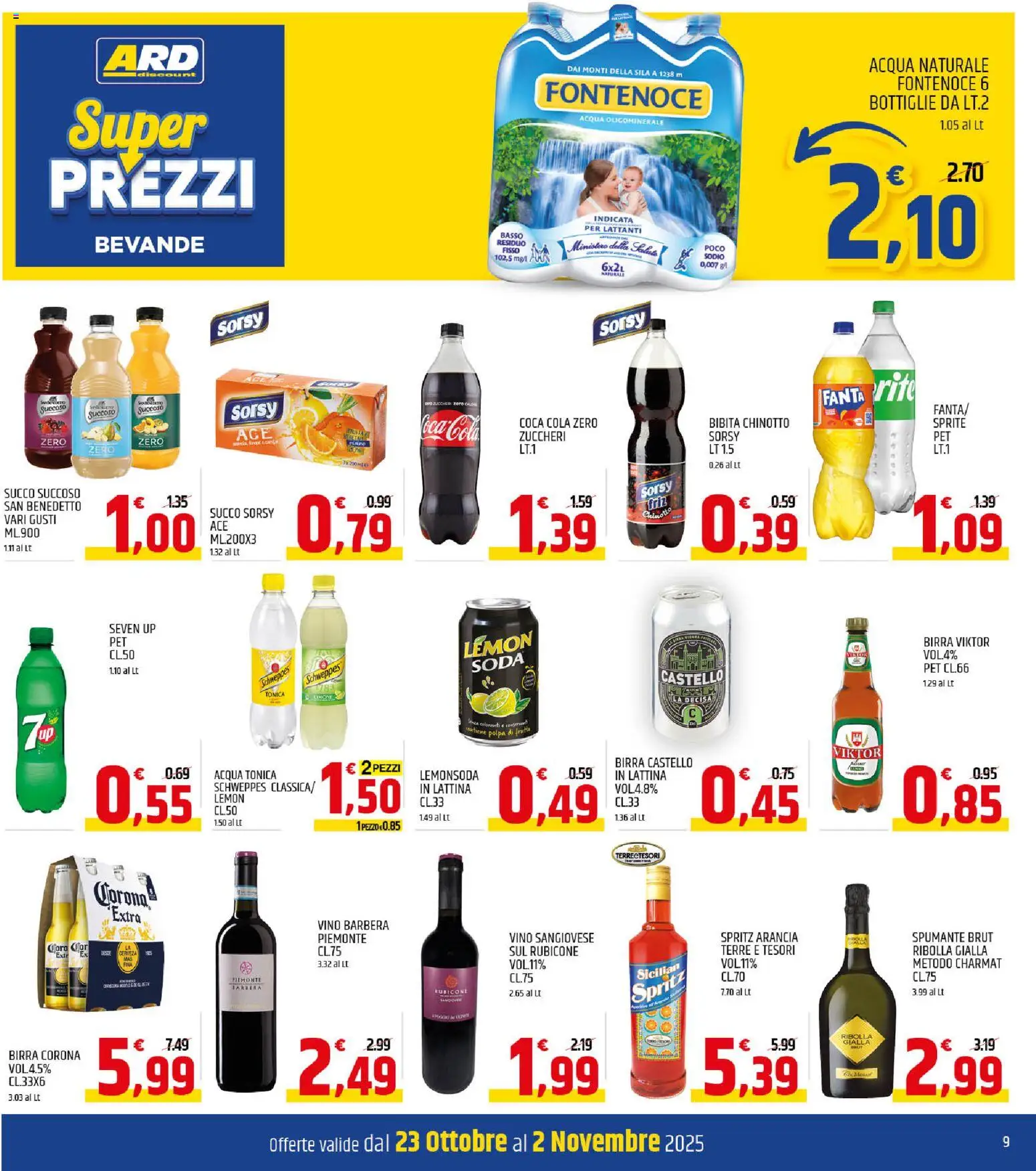 Volantino ARD Discount del 23.10.2025 | Pagina: 9 | Prodotti: Birra, Frutta, Vino, Arancia