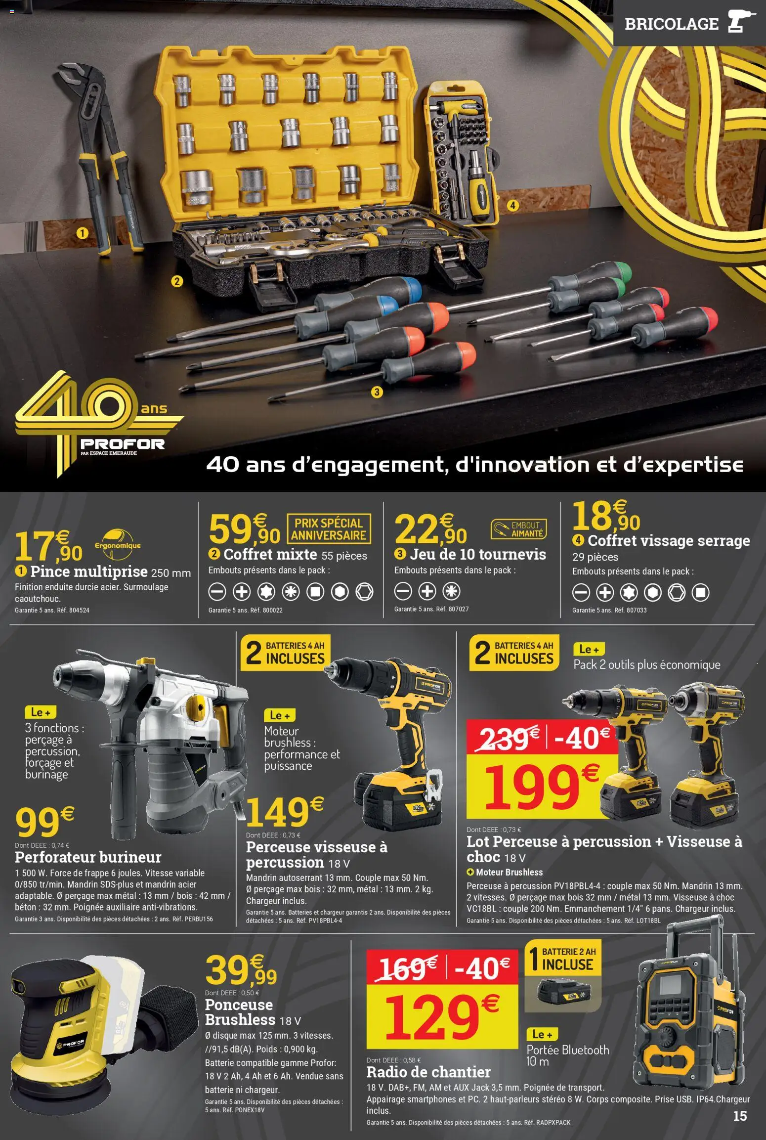 {H1} | Page: 15 | Produits: Perceuse, Radio, Ponceuse, Radio de chantier