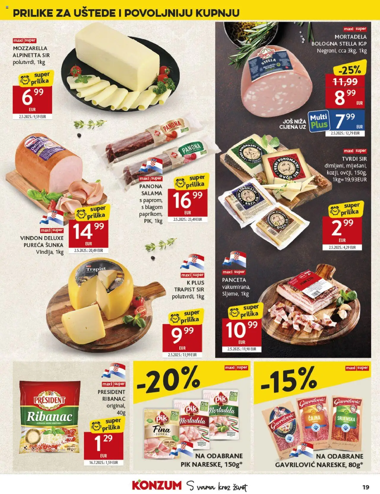 Konzum HR akciós ujság - amely érvényes a következő dátumtól: 13.08.2025 | Oldal: 19 | Termékek: Mozzarella