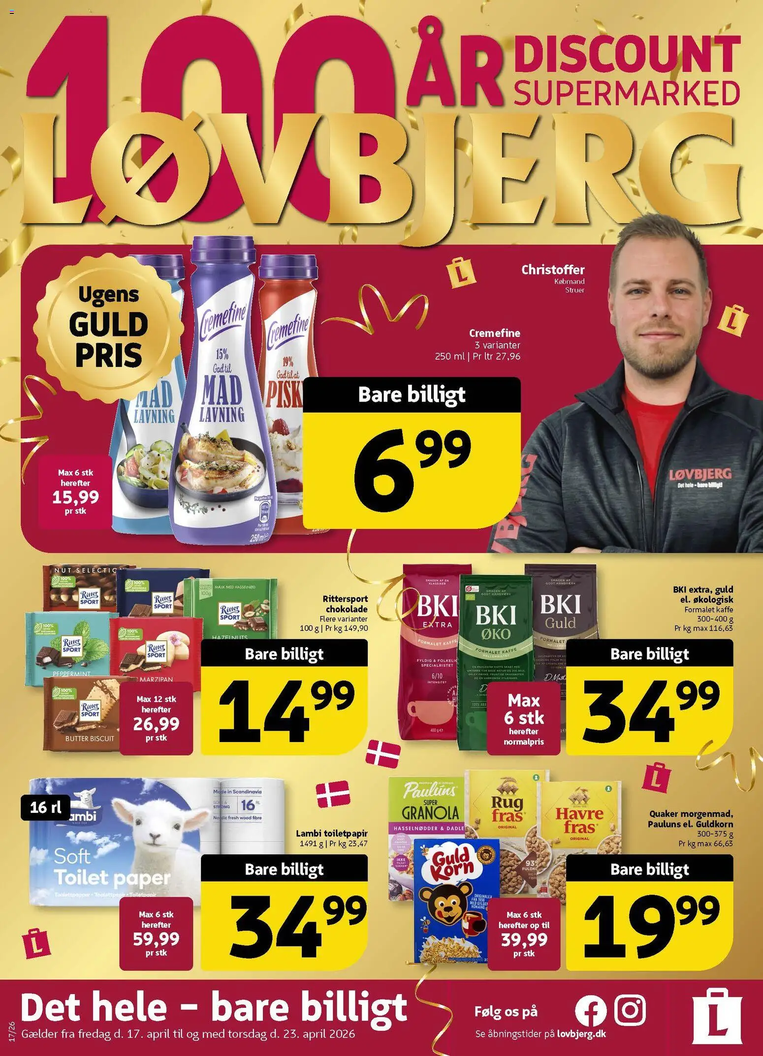 Løvbjerg tilbudsavis – gyldig fra 17.04.2026 | Side: 1 | Produkter: Kaffe, Chokolade, Toilet, Hasselnødder