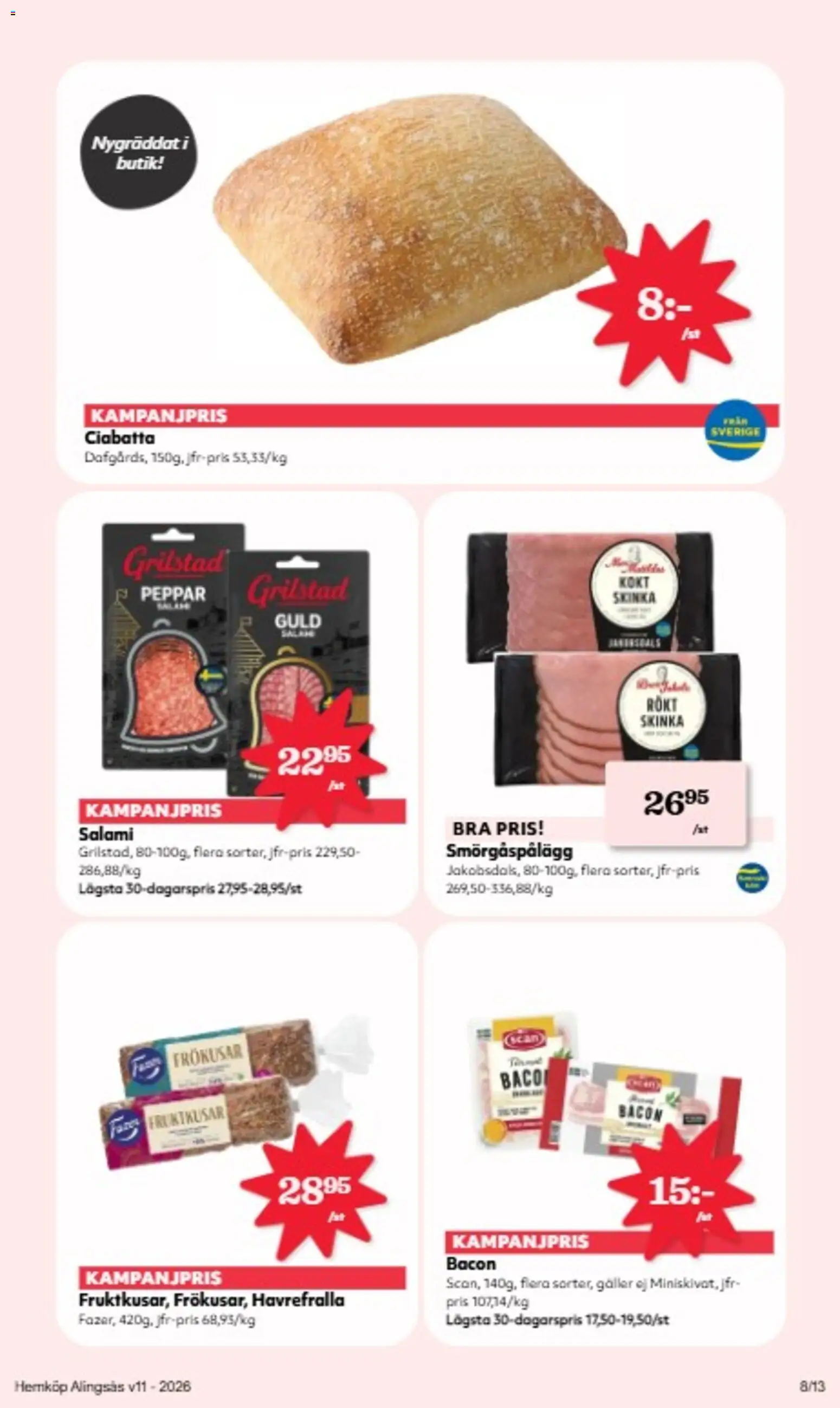 Hemköp reklamblad aktuell från 09.03.2026 | Sida: 9 | Produkter: Bacon, Galler, Smörgåspålägg, Salami