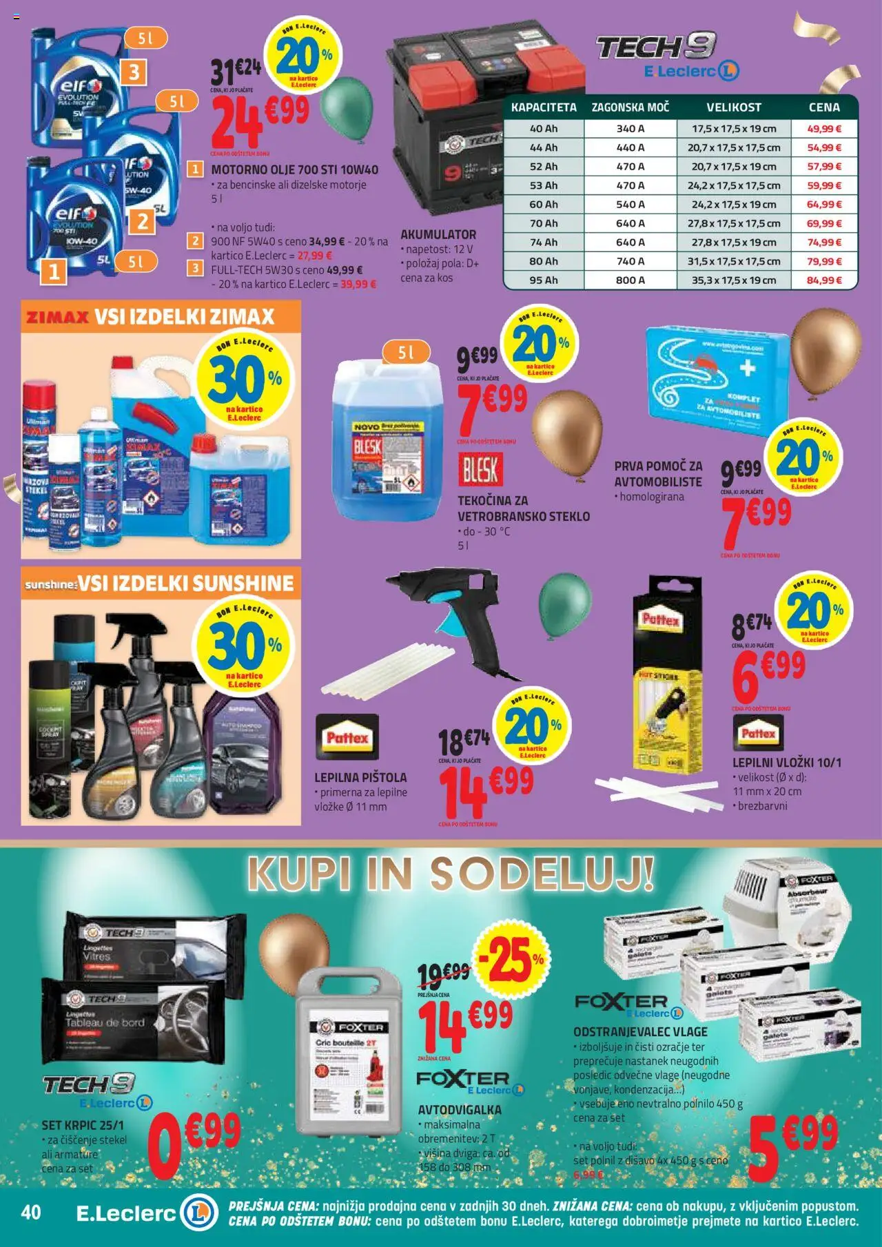 Novi E.leclerc katalog ponudbe – veljaven od 22.10.2025 | Stran: 40 | Izdelki: Vložki, Kos, Akumulator, Olje
