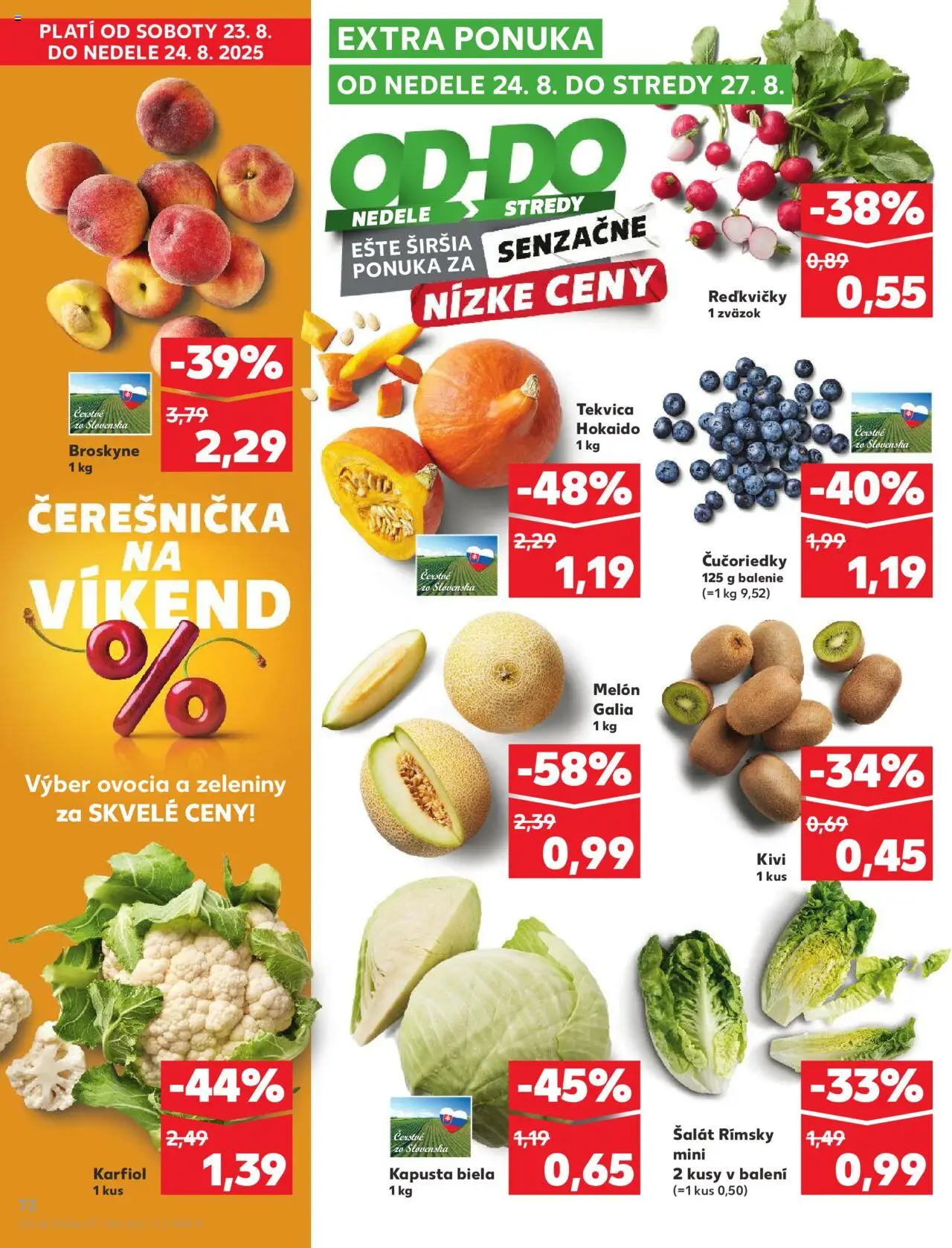Kaufland Bratislava-Avion │ platný od 21.08.2025 | Strana: 72 | Produkty: Kapusta, Karfiol, Čučoriedky, Melón