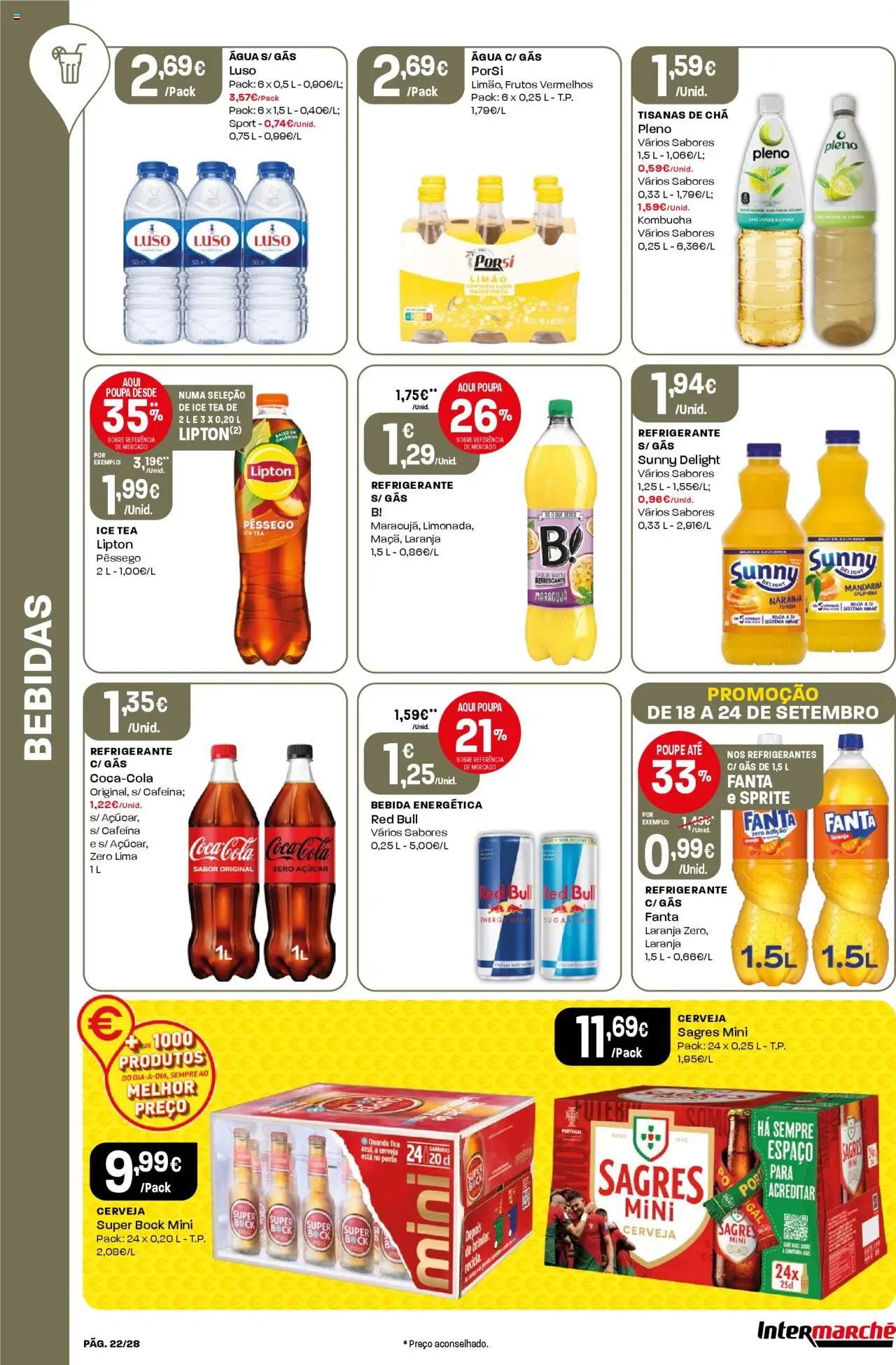 Intermarché folheto │ válido de 18.09.2025 | Página: 22 | Produtos: Fanta, Kombucha, Super bock, Chá