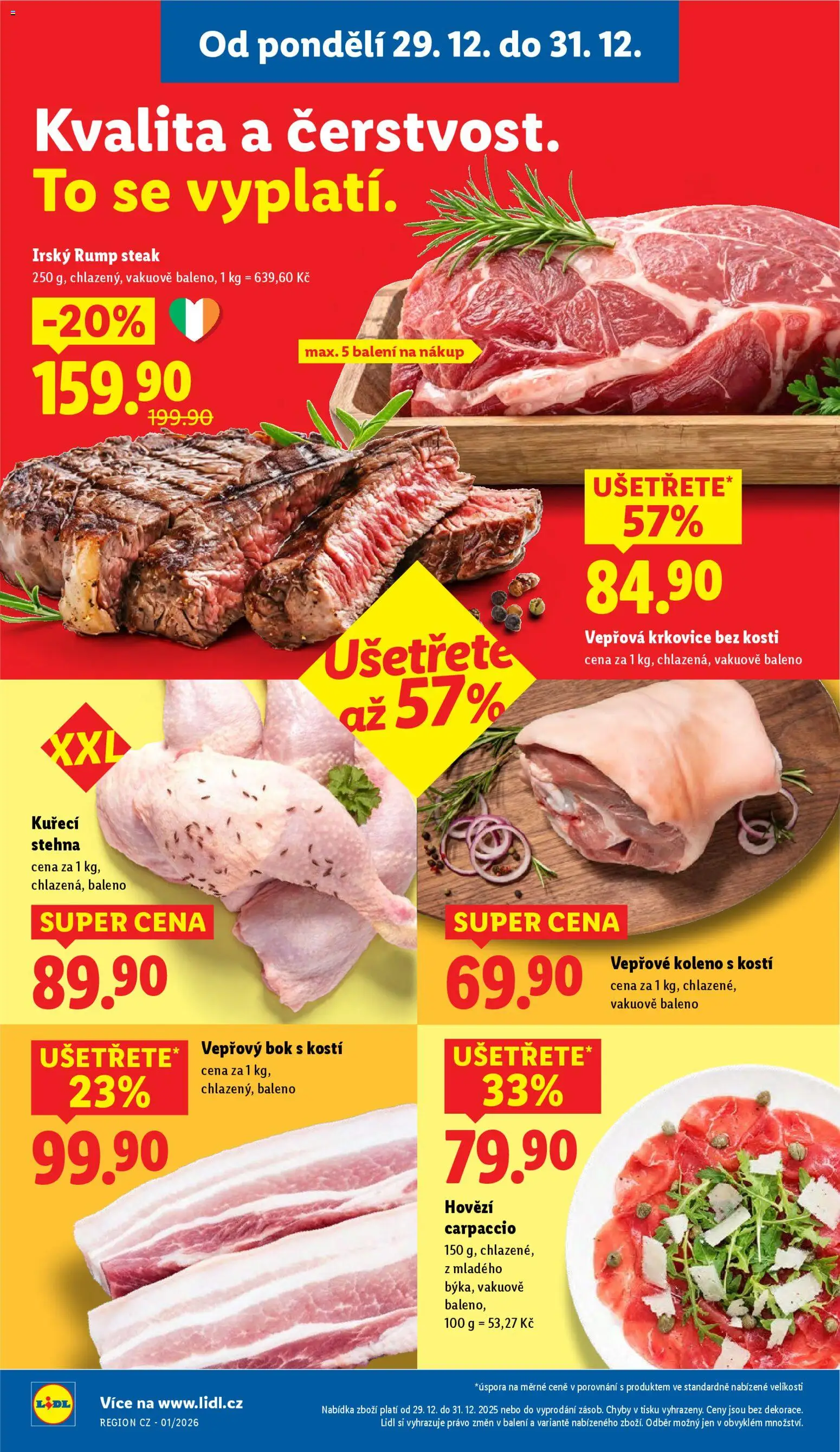Lidl leták od 29.12.2025 | Strana: 10 | Produkty: Hovězí, Hovězí carpaccio, Krkovice, Kuřecí stehna