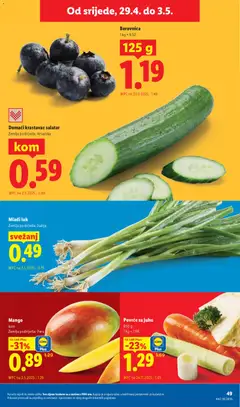 Lidl Katalog - Pregled kataloga iz trgovine Lidl, vrijedi od 27.04.2026 | Stranica: 49 | Proizvodi: Krastavac, Povrće, Mango, Borovnica