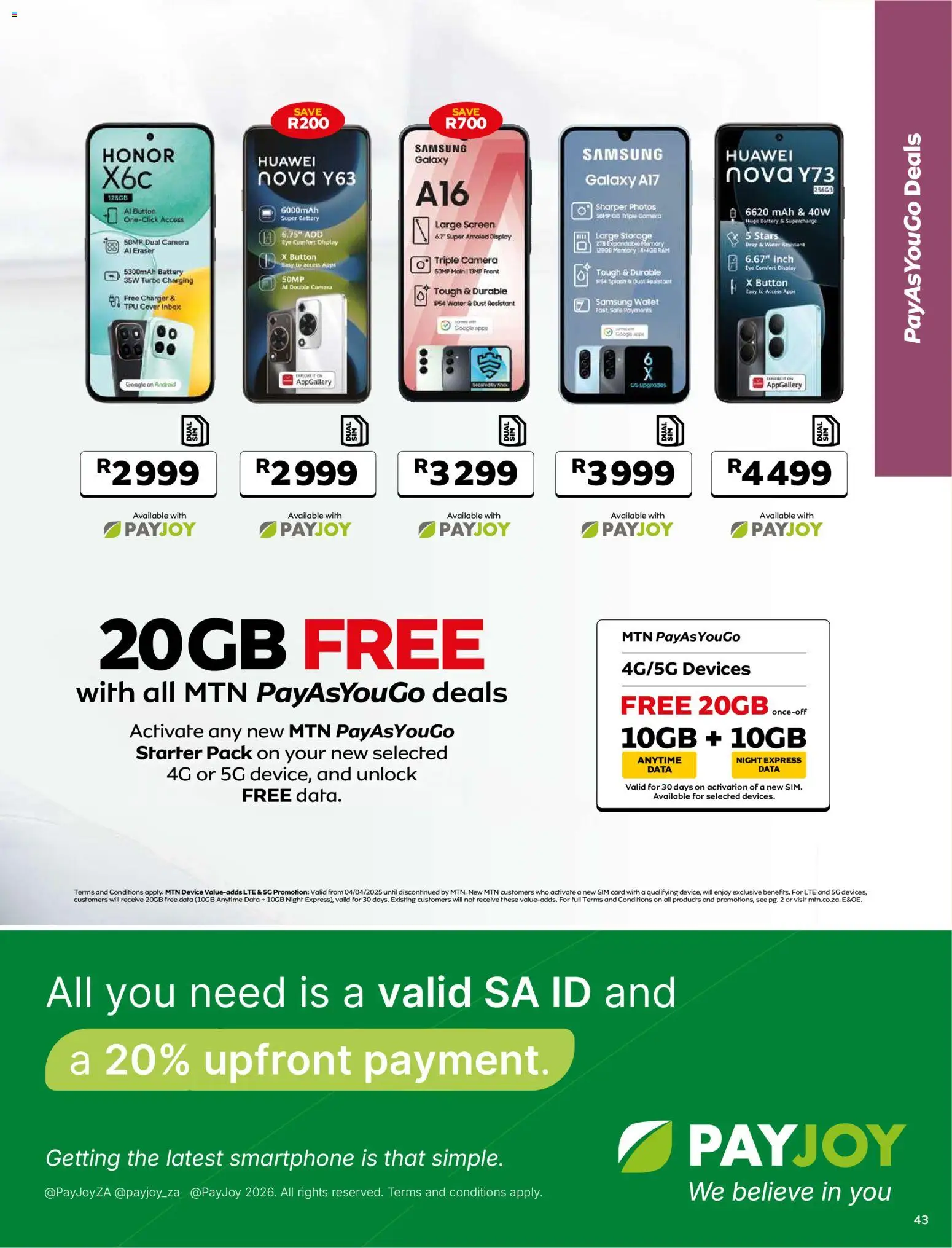 New MTN catalogue – valid from 09.03.2026 | Page: 43 | Products: Data, Sim, Smartphone, Battery