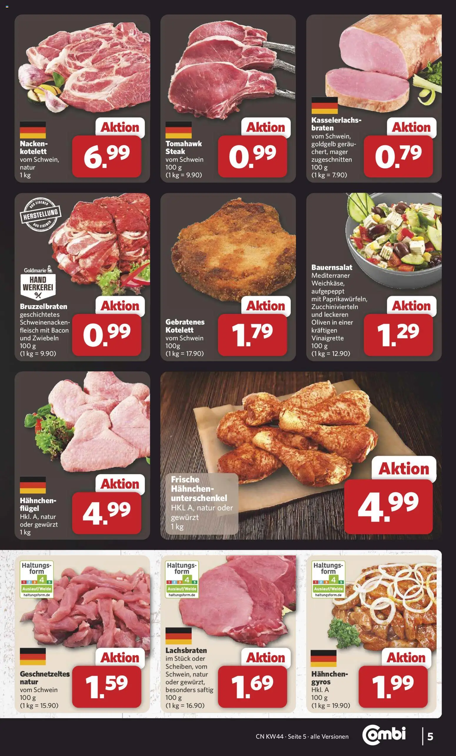 Combi Prospekt 	 – gültig ab 27.10.2025 | Seite: 5 | Produkte: Schweinenacken, Zwiebeln, Steak, Fleisch