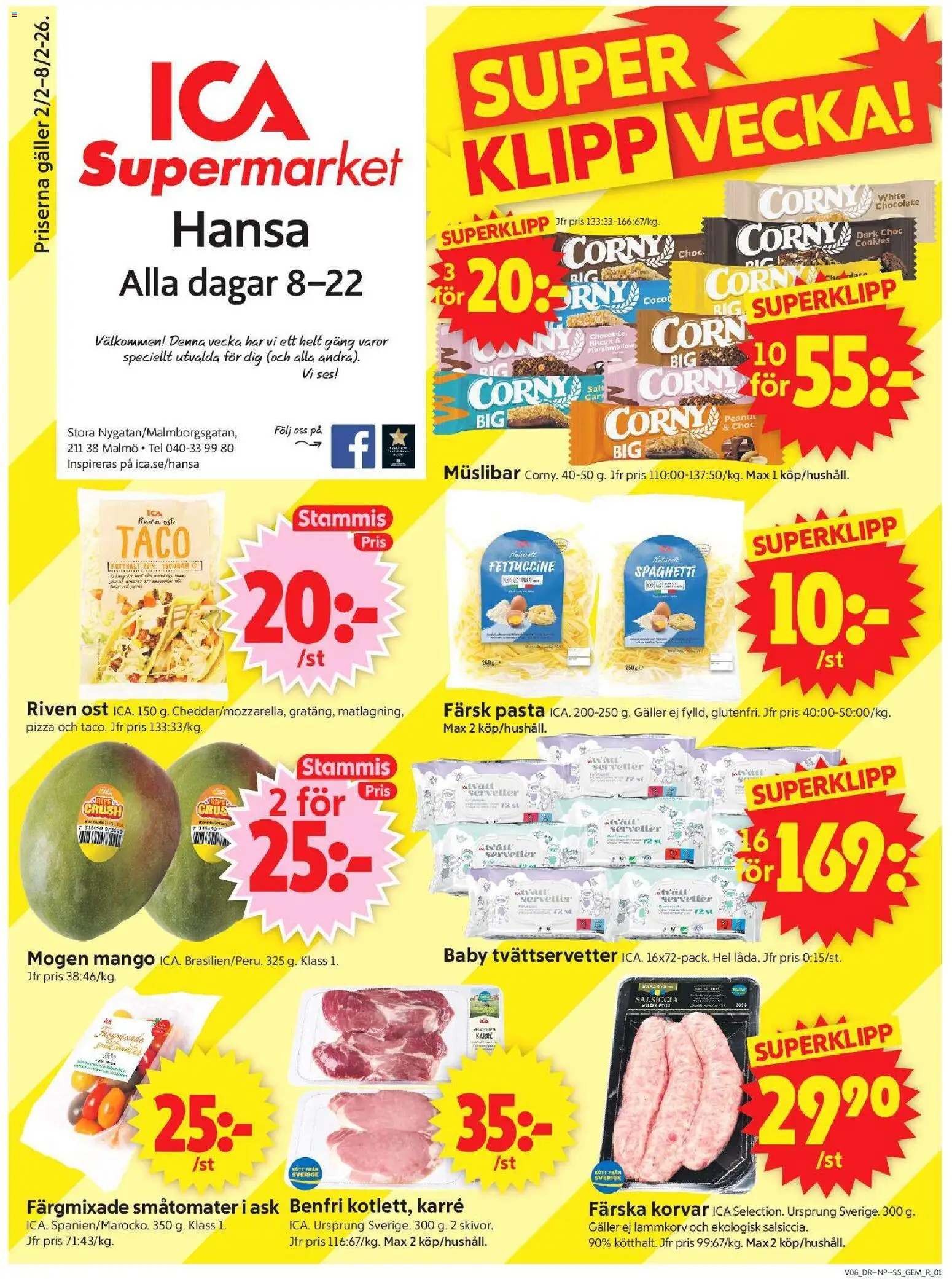 ICA Supermarket reklamblad aktuell från 02.02.2026 | Sida: 1 | Produkter: Galler, Pizza, Pasta, Mango
