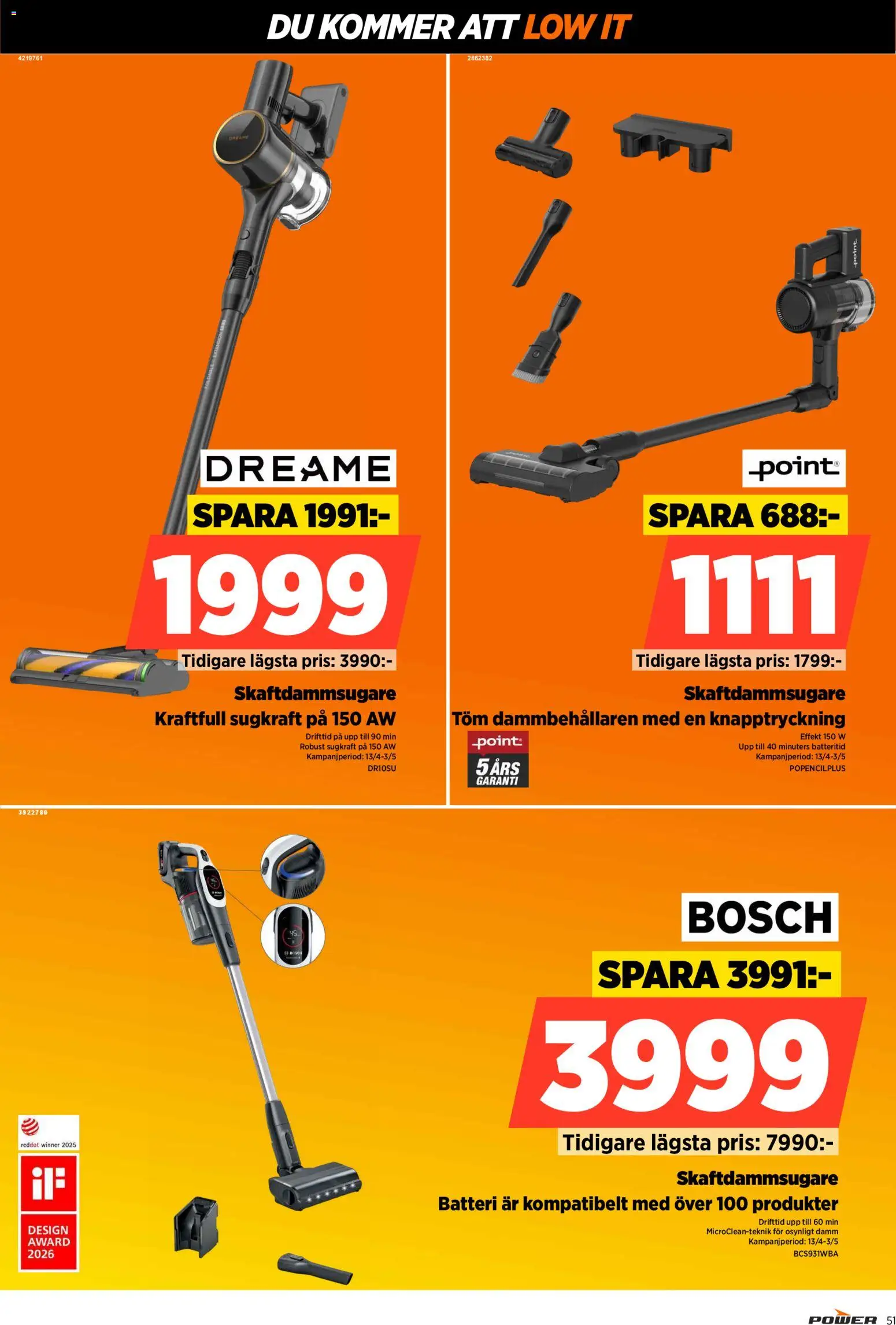 Power reklamblad aktuell från 27.04.2026 | Sida: 51 | Produkter: Batteri, Skaftdammsugare