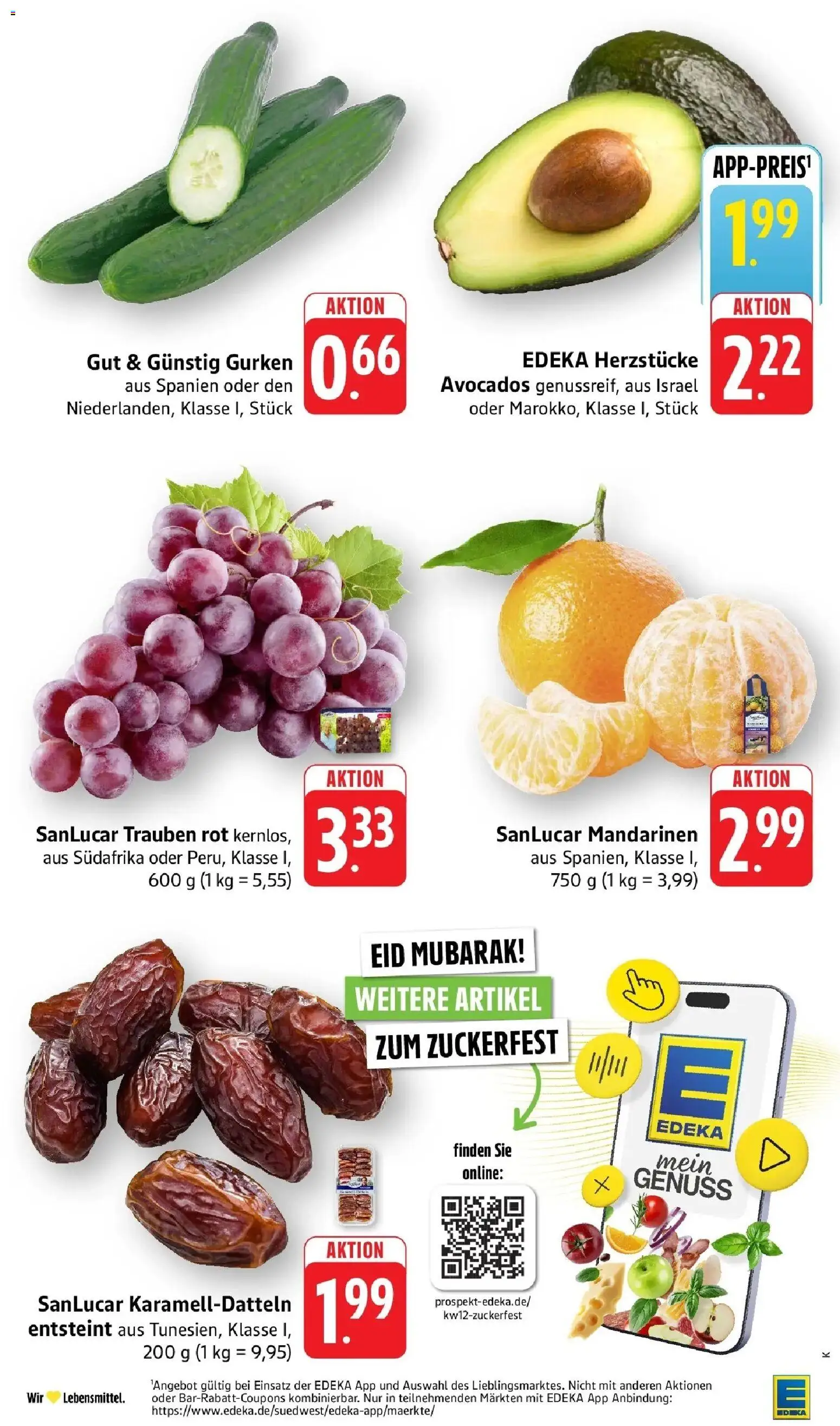Edeka prospekt Ettenheim	 – gültig ab 15.03.2026 | Seite: 6 | Produkte: Trauben, Mandarinen, Avocado, Gurken
