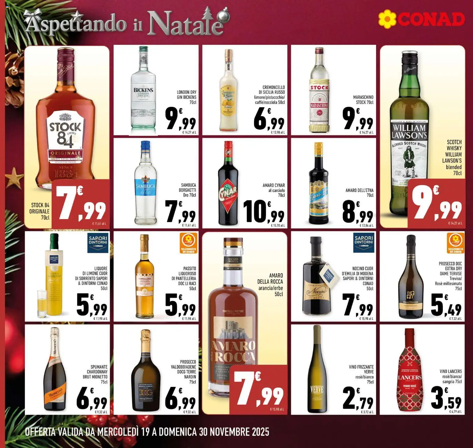 Volantino Conad del 19.11.2025 | Pagina: 10 | Prodotti: Gin, Prosecco, Liquore, Amaro