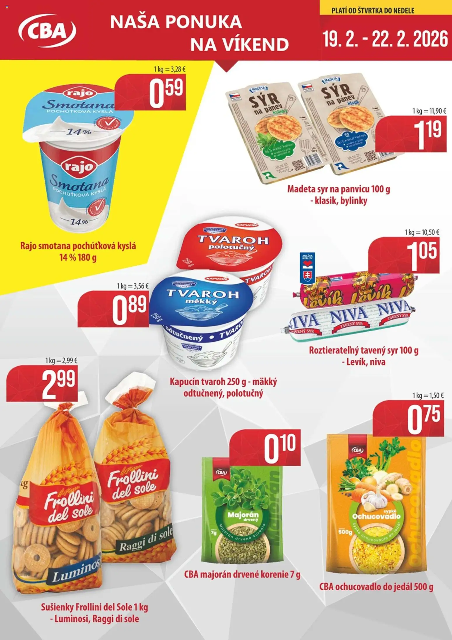 Nové Sintra akcie – leták je platný od 19.02.2026 | Strana: 1 | Produkty: Syr, Tvaroh, Korenie, Majorán