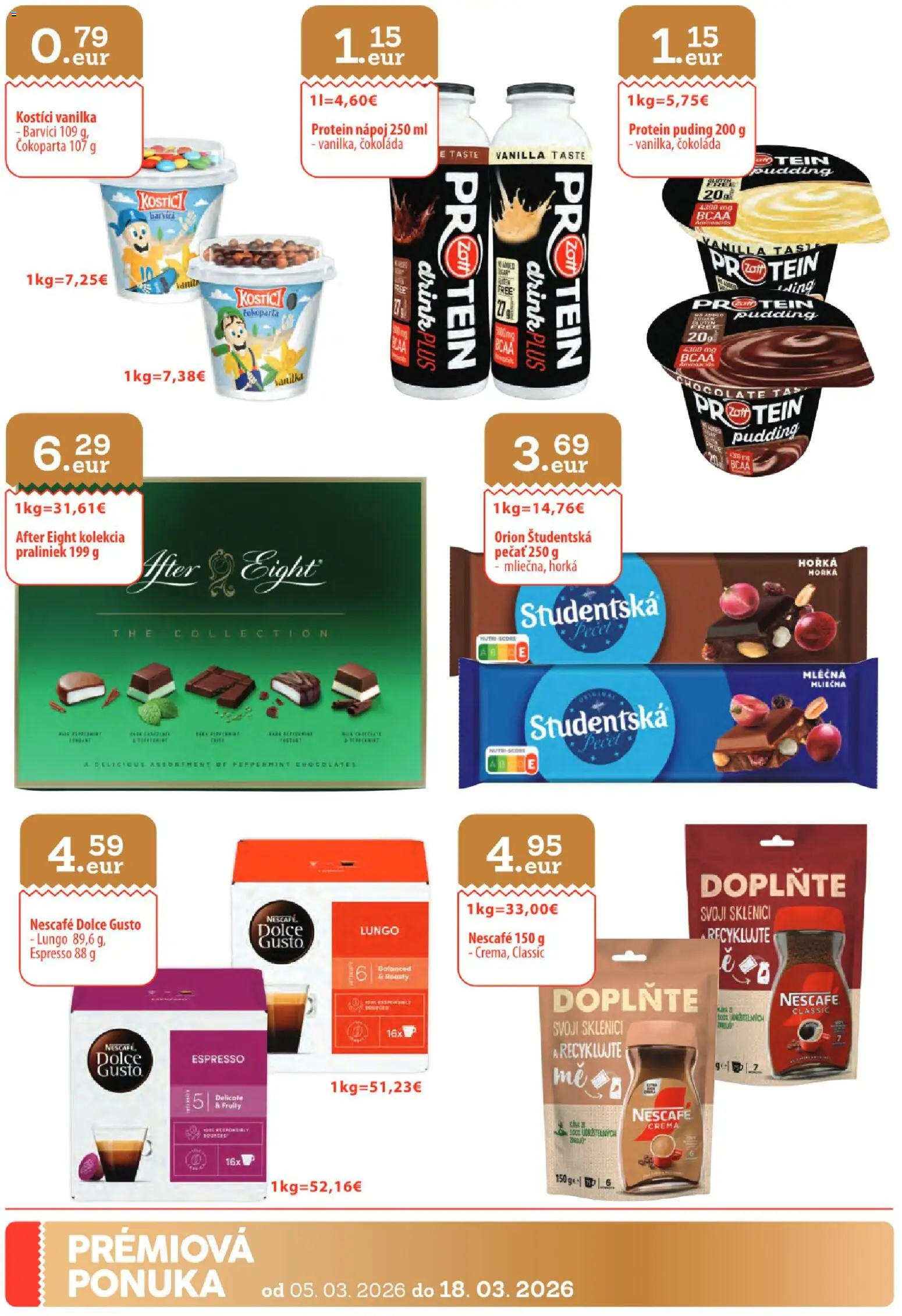 Nové Sintra akcie – leták je platný od 05.03.2026 | Strana: 30 | Produkty: Dolce Gusto, Protein, Puding, Čokoláda