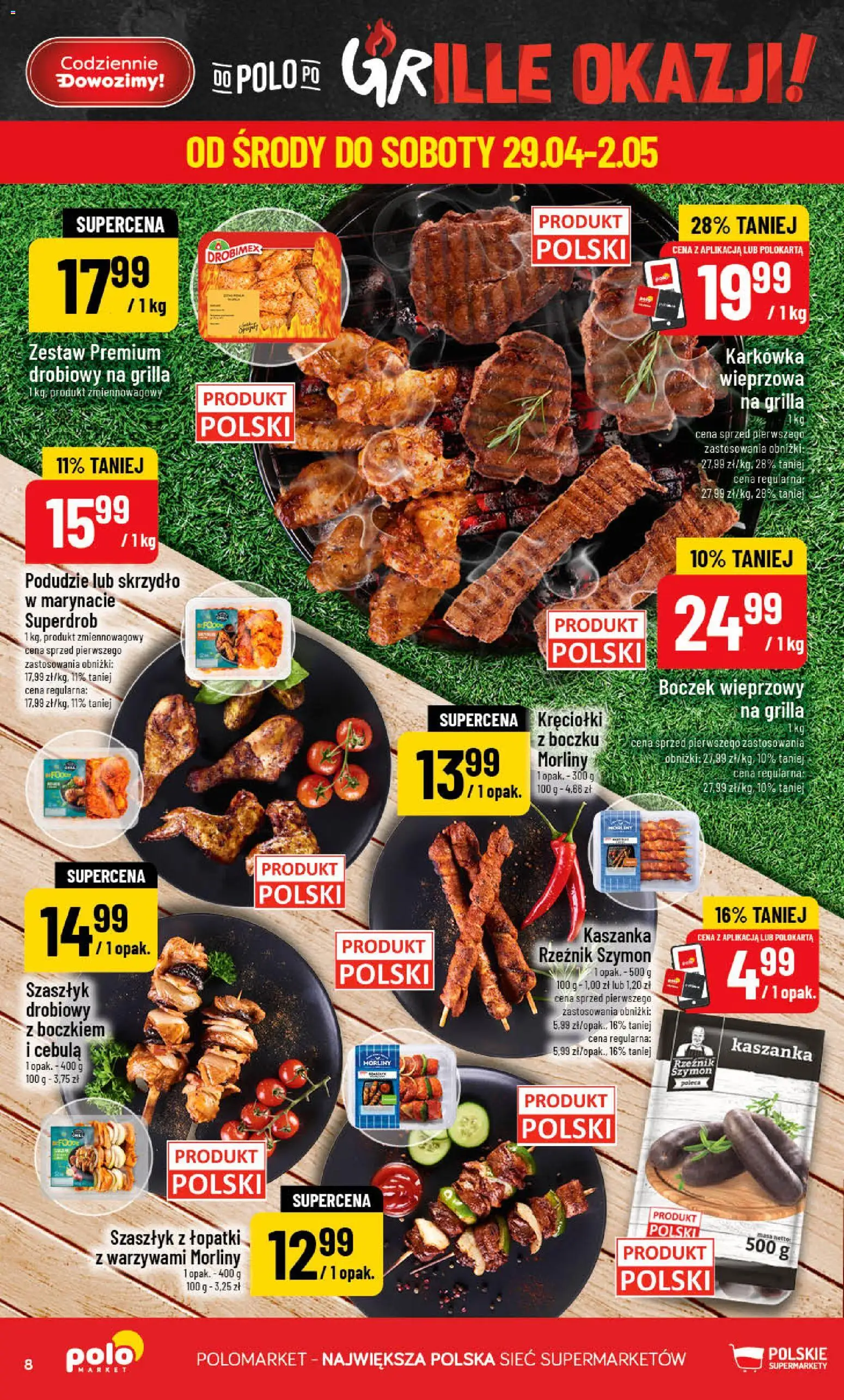 POLOmarket gazetka od 29.04.2026 | Strona: 8 | Produkty: Karkówka, Boczek wieprzowy, Kaszanka, Boczek