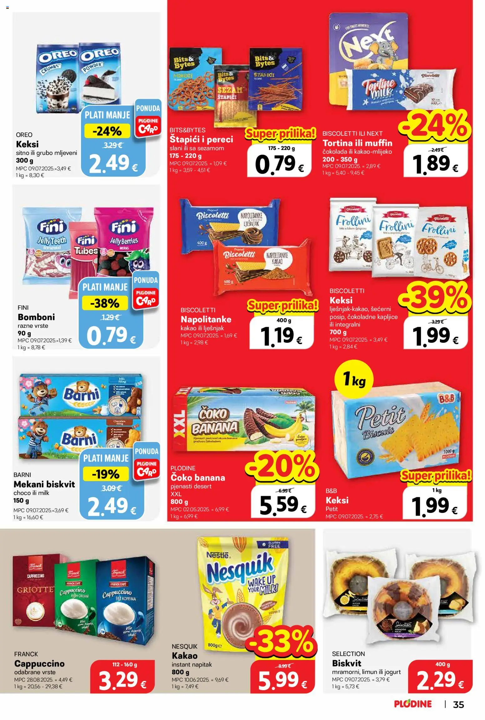 Plodine katalog | vrijedi od 29.04.2026 | Stranica: 35 | Proizvodi: Keksi, Jogurt, Bomboni, Nesquik