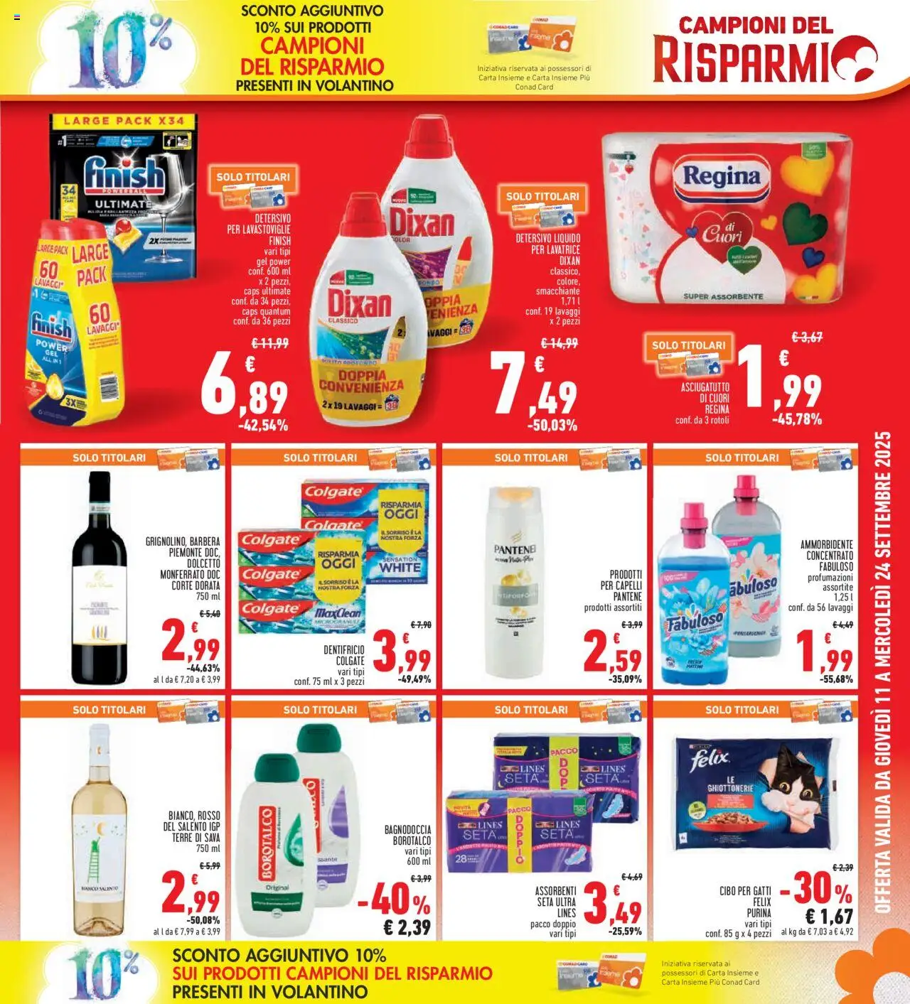 Volantino Conad del 11.09.2025 | Pagina: 5 | Prodotti: Ammorbidente, Detersivo per lavastoviglie, Lavastoviglie, Asciugatutto