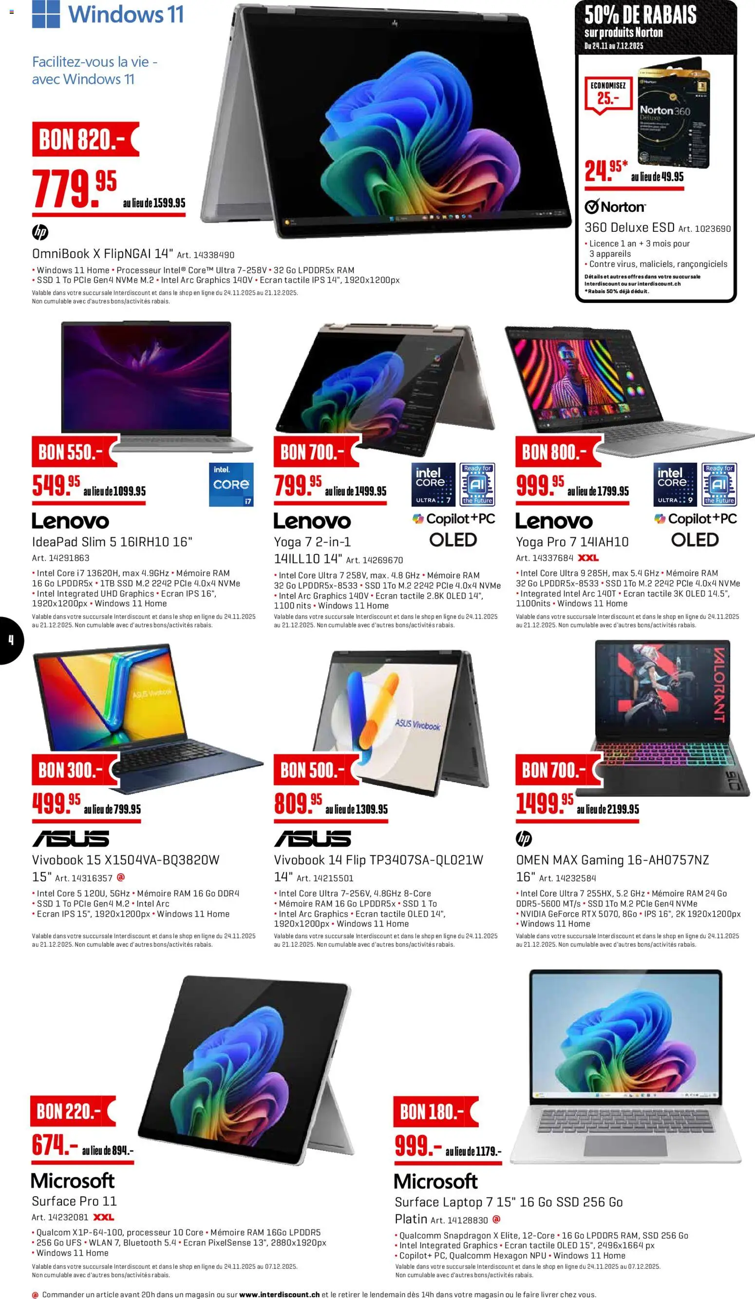 Interdiscount Black Friday FR – gültig ab 24.11.2025 | Seite: 4 | Produkte: Laptop, Lenovo