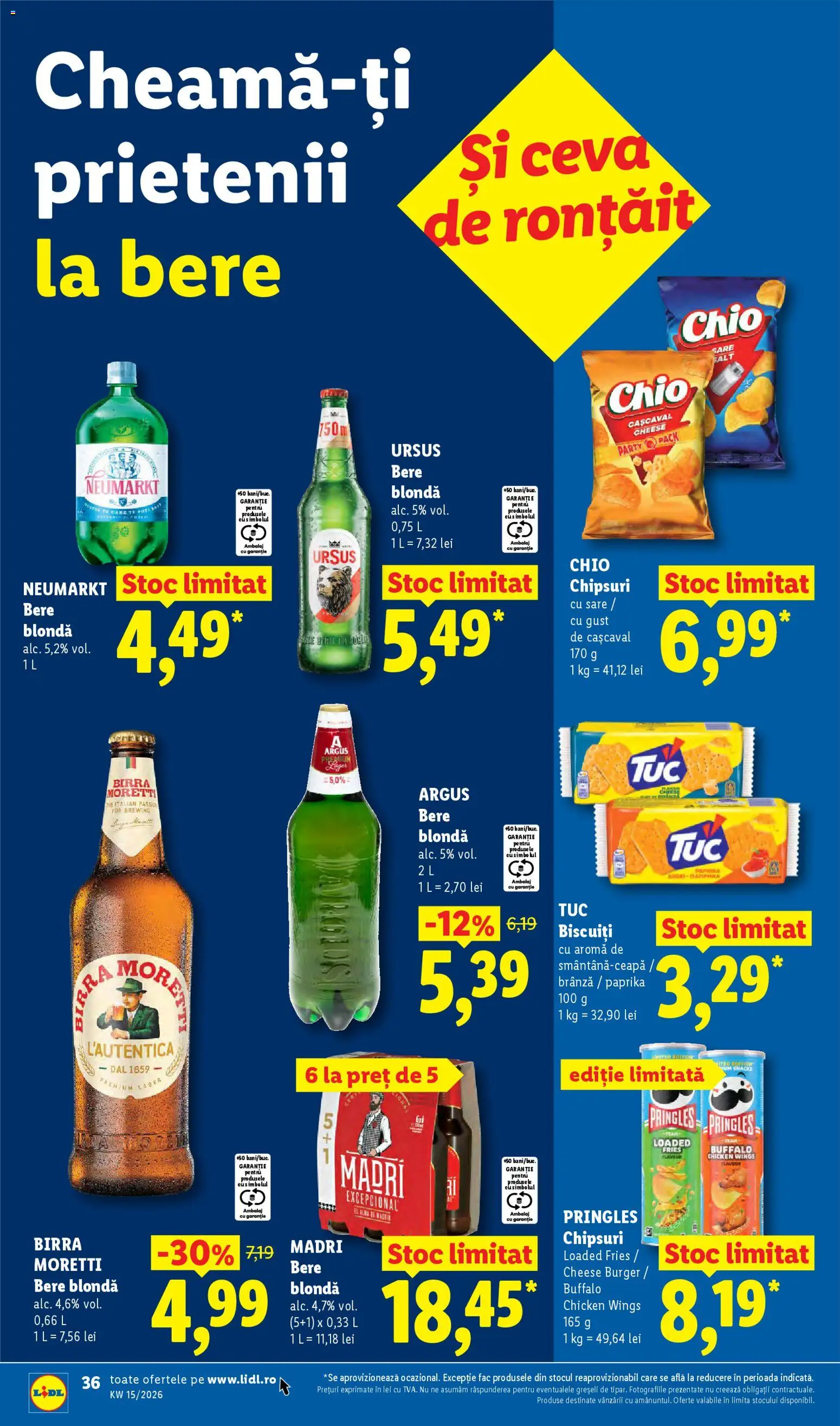 Noul catalog Lidl – valabil de la 06.04.2026 | Pagină: 36 | Produse: Cașcaval, Chipsuri, Burger, Sare