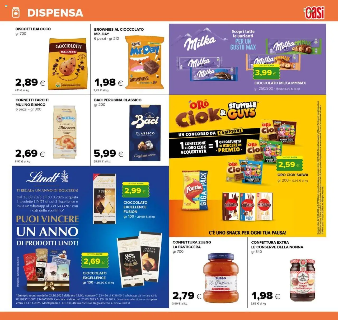Volantino Oasi del 25.09.2025 | Pagina: 15 | Prodotti: Cioccolato, Cornetto, Biscotti, Albicocche